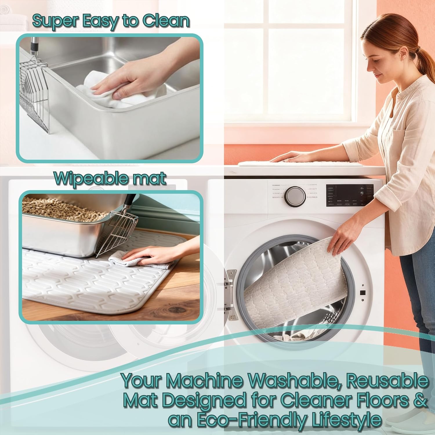 Condition photo showing New/Like New for xl stainless steel cat litter box | extra large litter box set with scoop & absorbent mat | large kitty litter pan stainless steel for indoor cats | big litter box for all cat sizes standard + mat