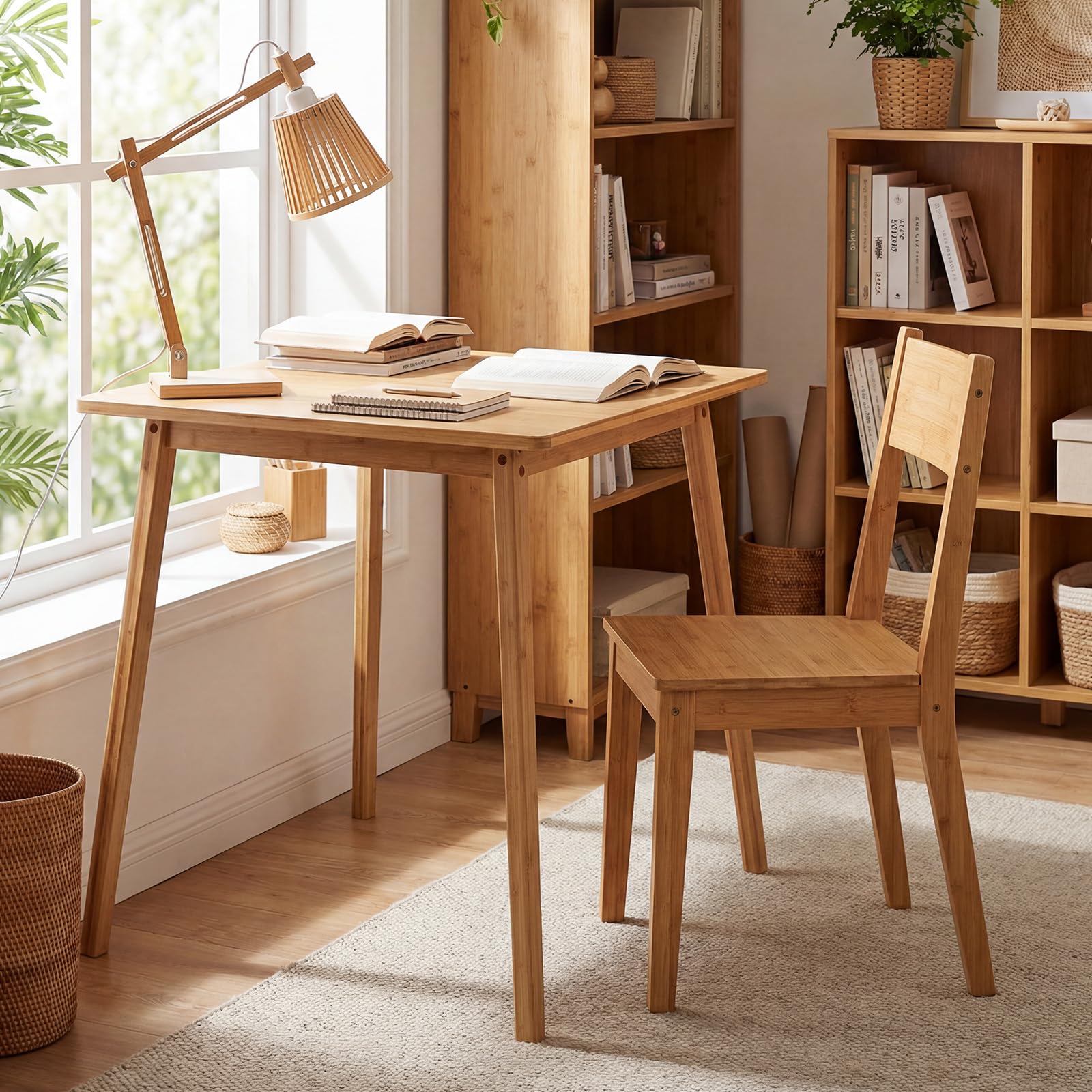 COSTWAY Mesa de Comedor Cuadrada de Bambú, Mesa de Cocina de Madera Maciza de 70 cm, Escritorio Moderno para Espacios Pequeños, Comedor, Sala de Estar y Estudio, para 2-4 Personas, Carga hasta 100 kg