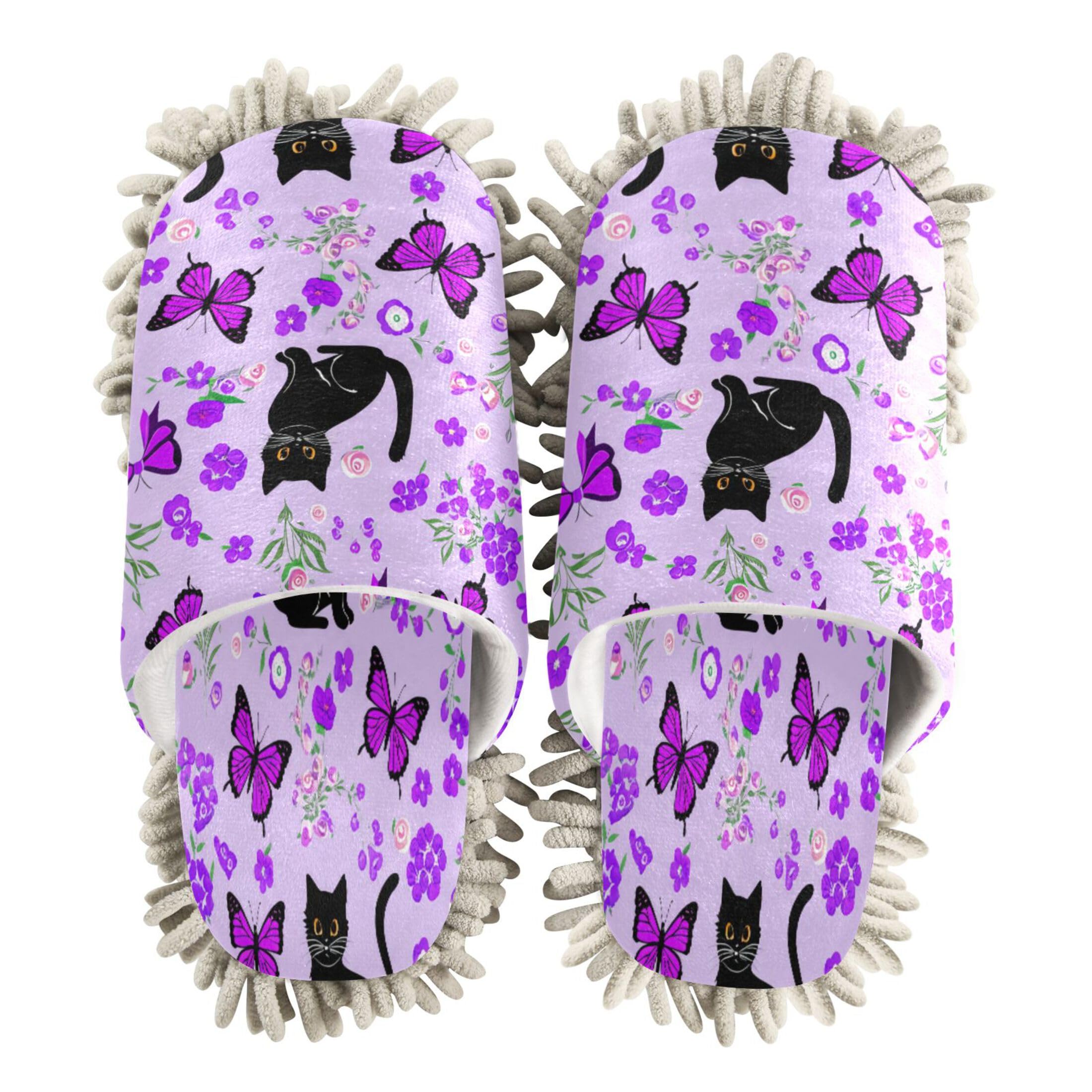 Kigai Black Cats Mop Slippers for Floor Cleaning, Slippers for Women Men, Microfiber Floor Cleaning, M
