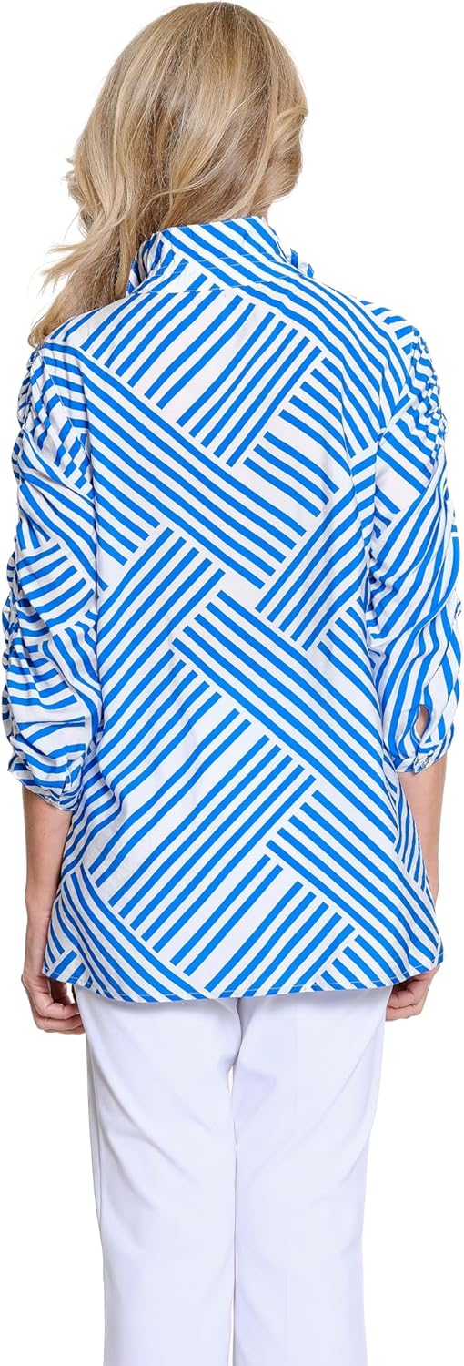 MULTIPLES Women's Roll Tab Long Sleeves 1-Pocket Button Front Shirt - Image 2