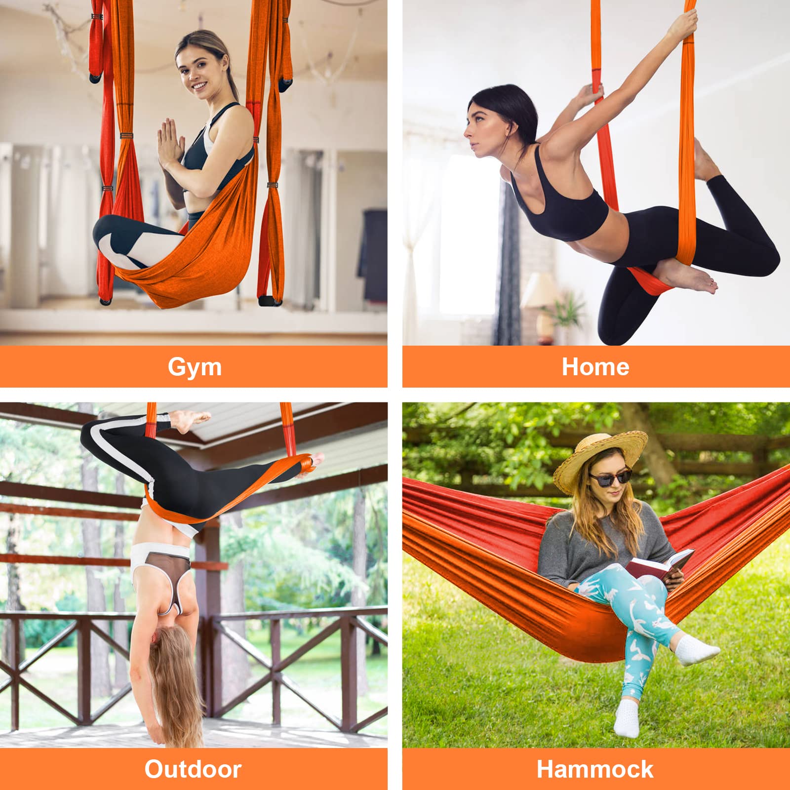 Leogreen Hamac de Yoga Aérien Kits, Balançoire Yoga Inversion Hamac, pour Le Yoga Anti-gravité, Nylon Taffetas, Capacité 300 kg