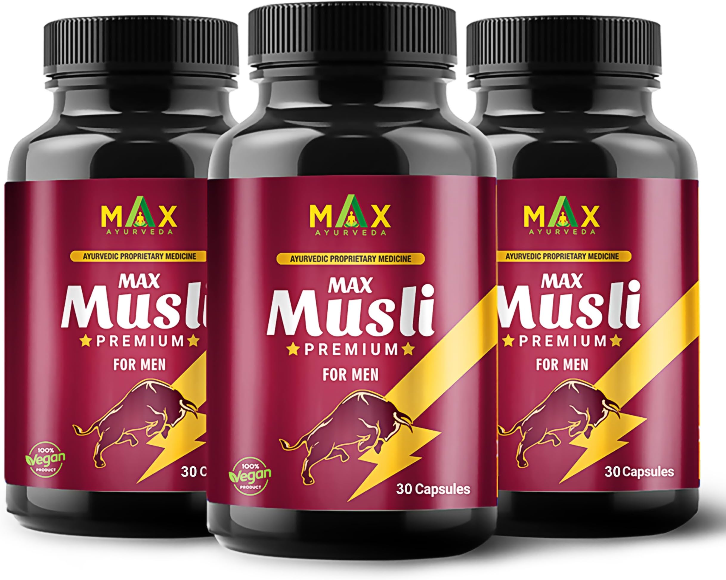 Musli Premium Capsules For Men | Strength, Power, & Vitality Booster | 100% Vegan and GMP Certified - 90 Capsules, Pack of 3