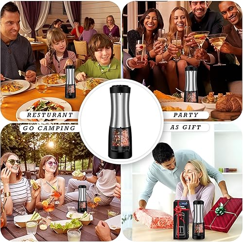 Miniatura 6 de TGLS - Molinillo eléctrico de sal y pimienta 2 en 1, molinillo de sal y pimienta real, molinillo de sal eléctrico a batería, molinillo de sal