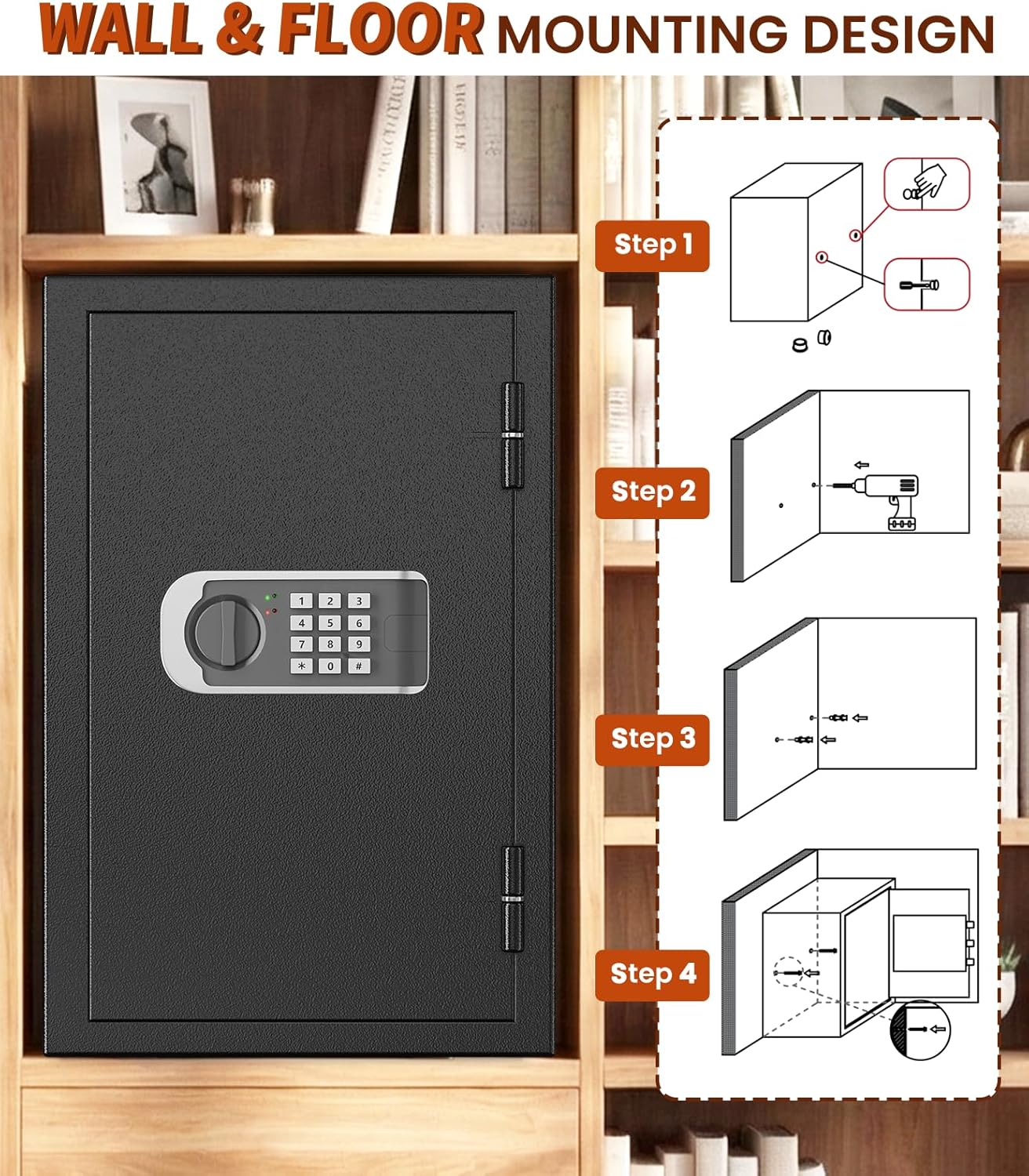 [2026 Upgraded] -35 Min Real Fireproof Safe-3.6 Cu Ft Large Safe for Home Use, Security Safe Box with Smart Alarm System, Wall & Floor Mount Anti-Theft Safe for Money Legal Documents Valuables Jewelry