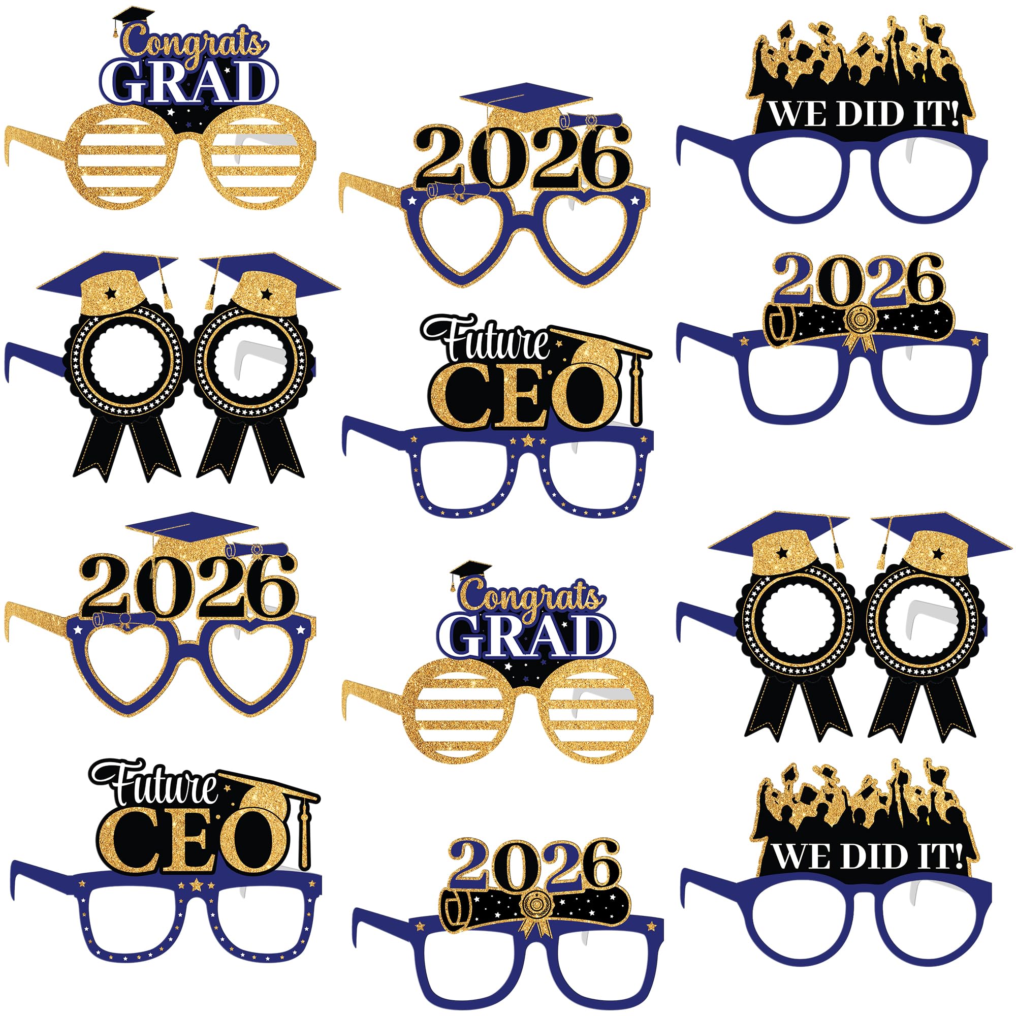 KatchOn, Blue Graduation Eyeglasses 2025 - Pack of 12, Blue and Gold, Two Seats - Image 2