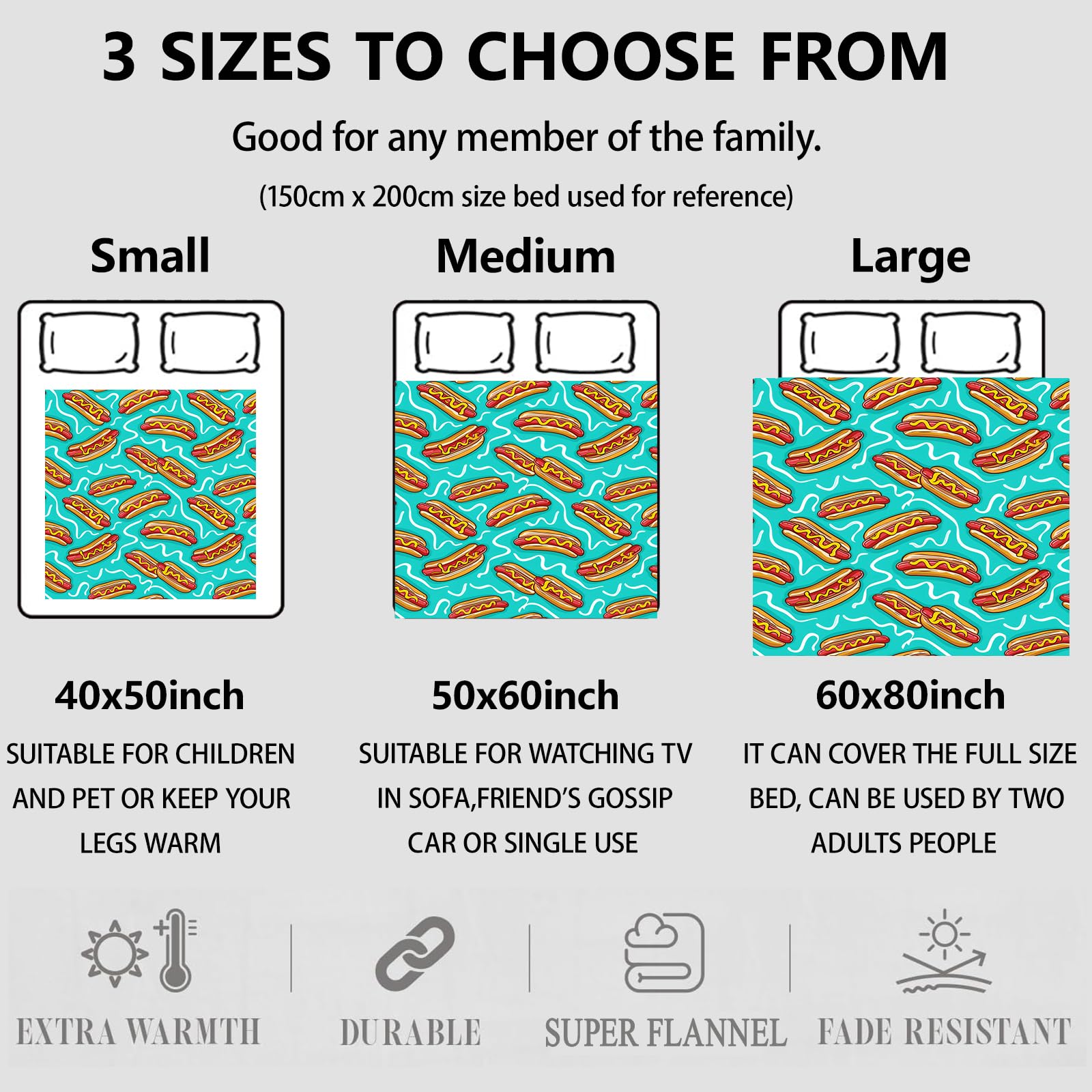 Fun Hot Dog Throw Blanket Gifts for Women, Soft Fuzzy Warm Cozy Flannel Blankets for Bedroom, Travel, Couch, Home Decor 50x60 in