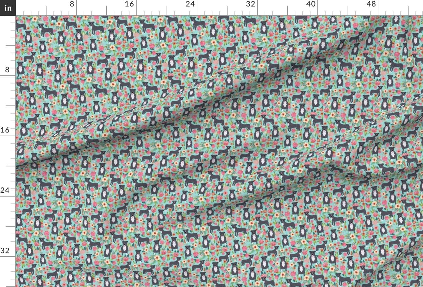 Spoonflower Fabric - Pitbull Terriers Florals Mint Dogs Cute Dog Rescue Flowers Pitbulls Printed on Minky Fabric by The Yard - Sewing Baby Blankets Quilt Backing Plush