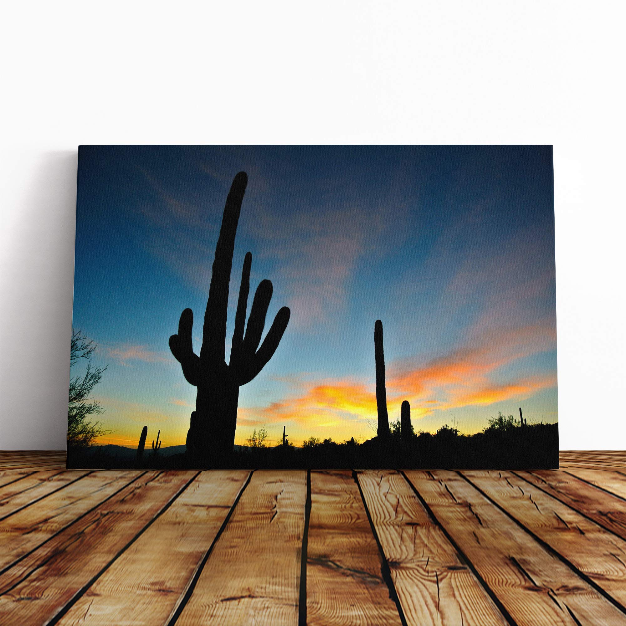 Landscape Arizona Sunrise Cactus (1) Canvas Print | Gallery Wrapped 30mm Frame Wall Art | 24x16 inches | Ready to Hang | Modern Floral Picture | Living Room Bedroom Lounge Office