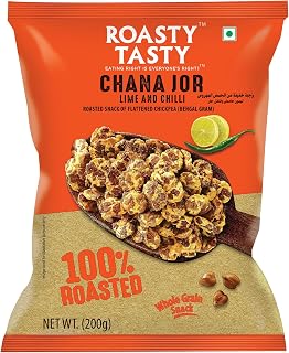 Roasty Tasty Roasted Chana Jor Lime & Chilli Whole Grain Indian Snacks- 200g |No MSG | Zero & Trans Fat | Diet Namkeen | | Ready-to-eat | High in protein | Export Quality