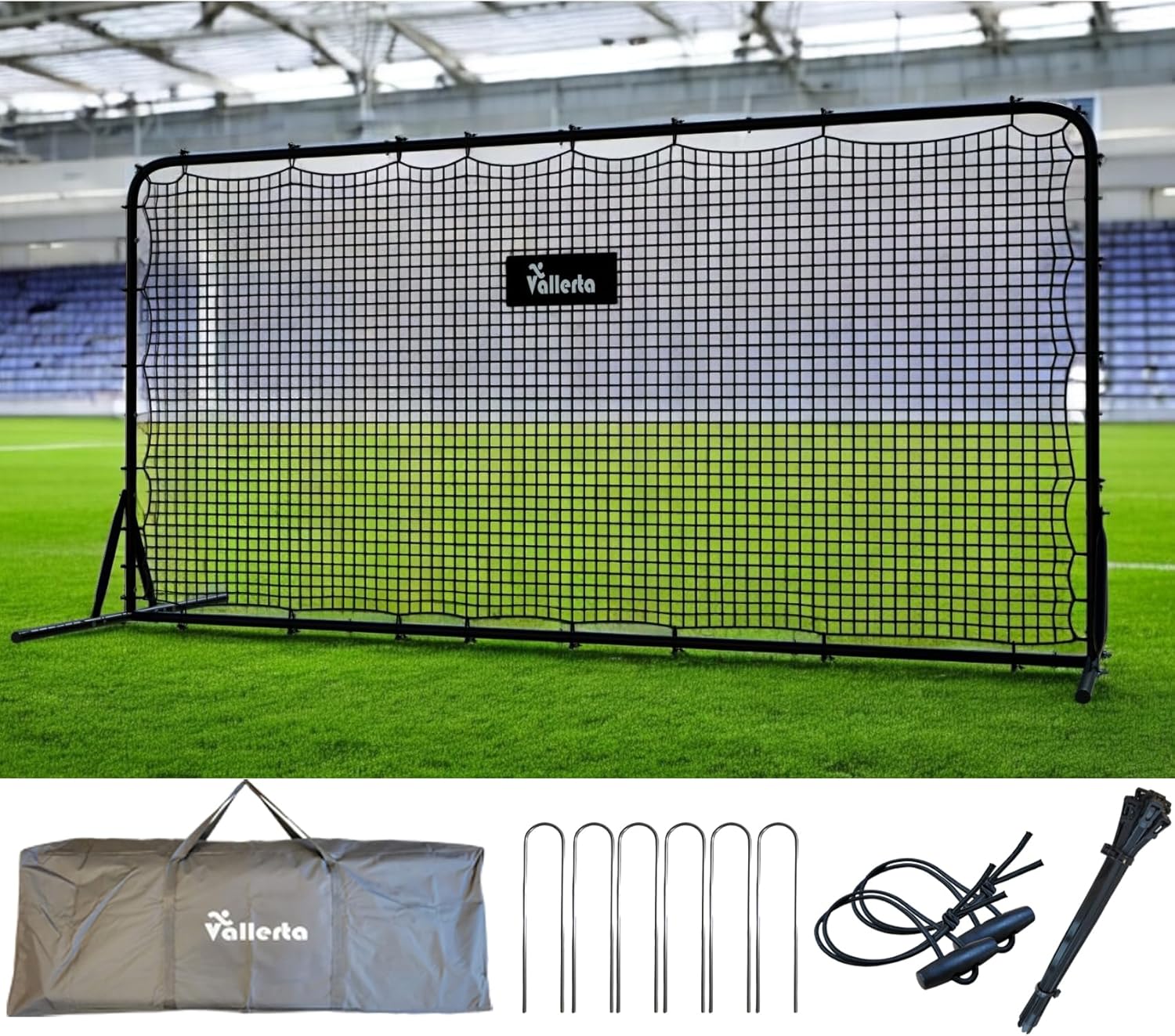 Vallerta® 12x6 Steel Frame Soccer Rebounder Backstop Wall w/Carry Case. Perfect for Solo/Team Kickback Practice and Pass Training. Improve Touch/Passing & Ball Control Skills! US Owned