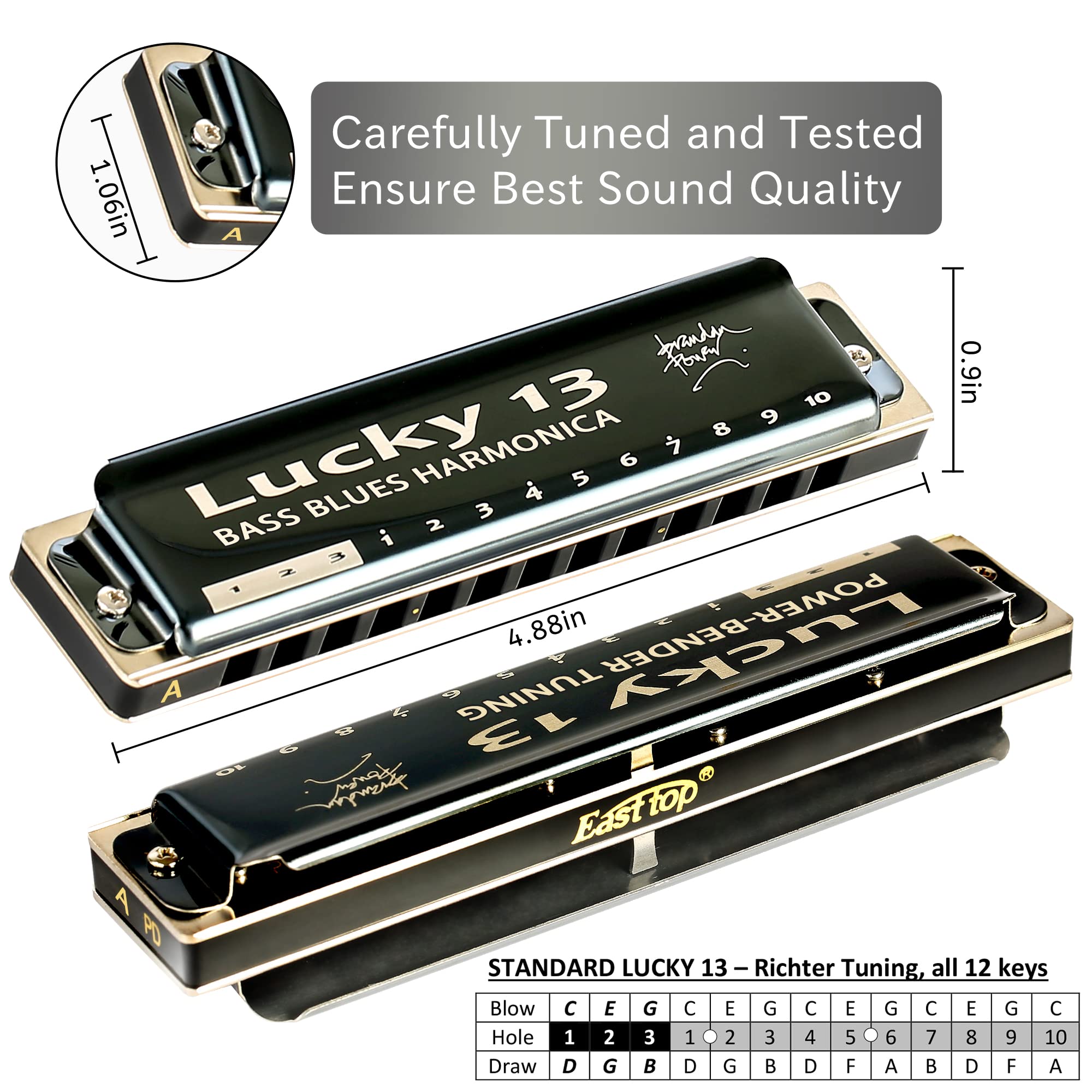 East top Lucky 13 Bass Plus Blues Armonica 13 Fori Arpa Diatonica Arpa Organo bocca Armonica professionale Richter Una chiave per adulti