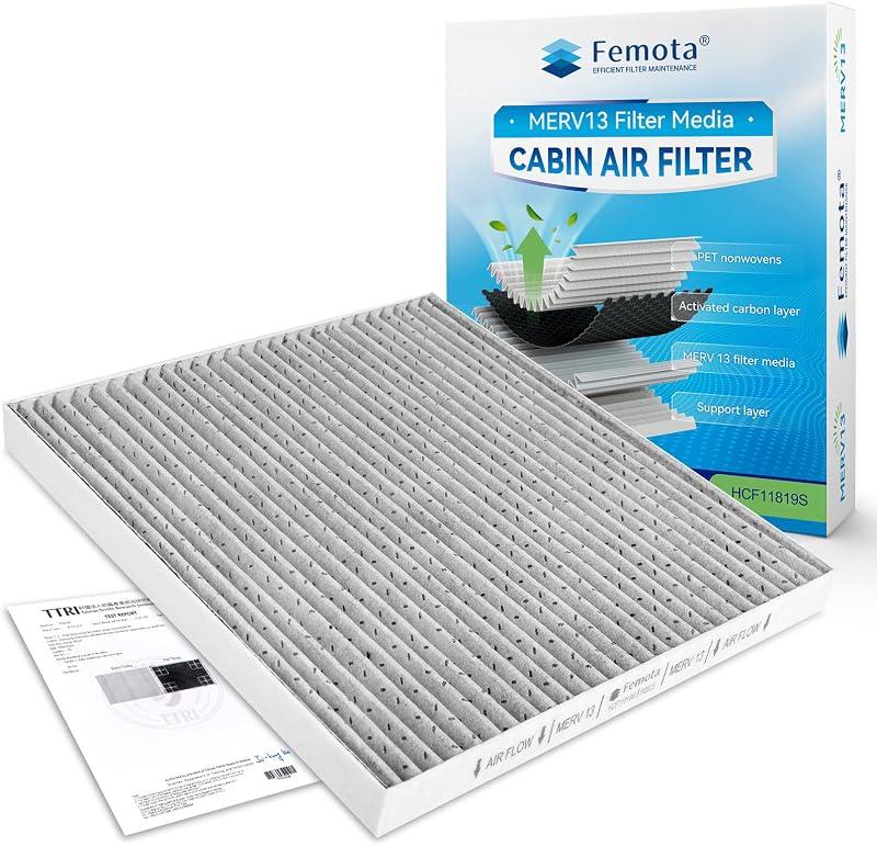 Filtro de ar de cabine Femota MERV 13 com carvão ativado CF11819 (CP819) para Hyundai, Kia, GMC, Chevrolet e Saturn – 1 unidade