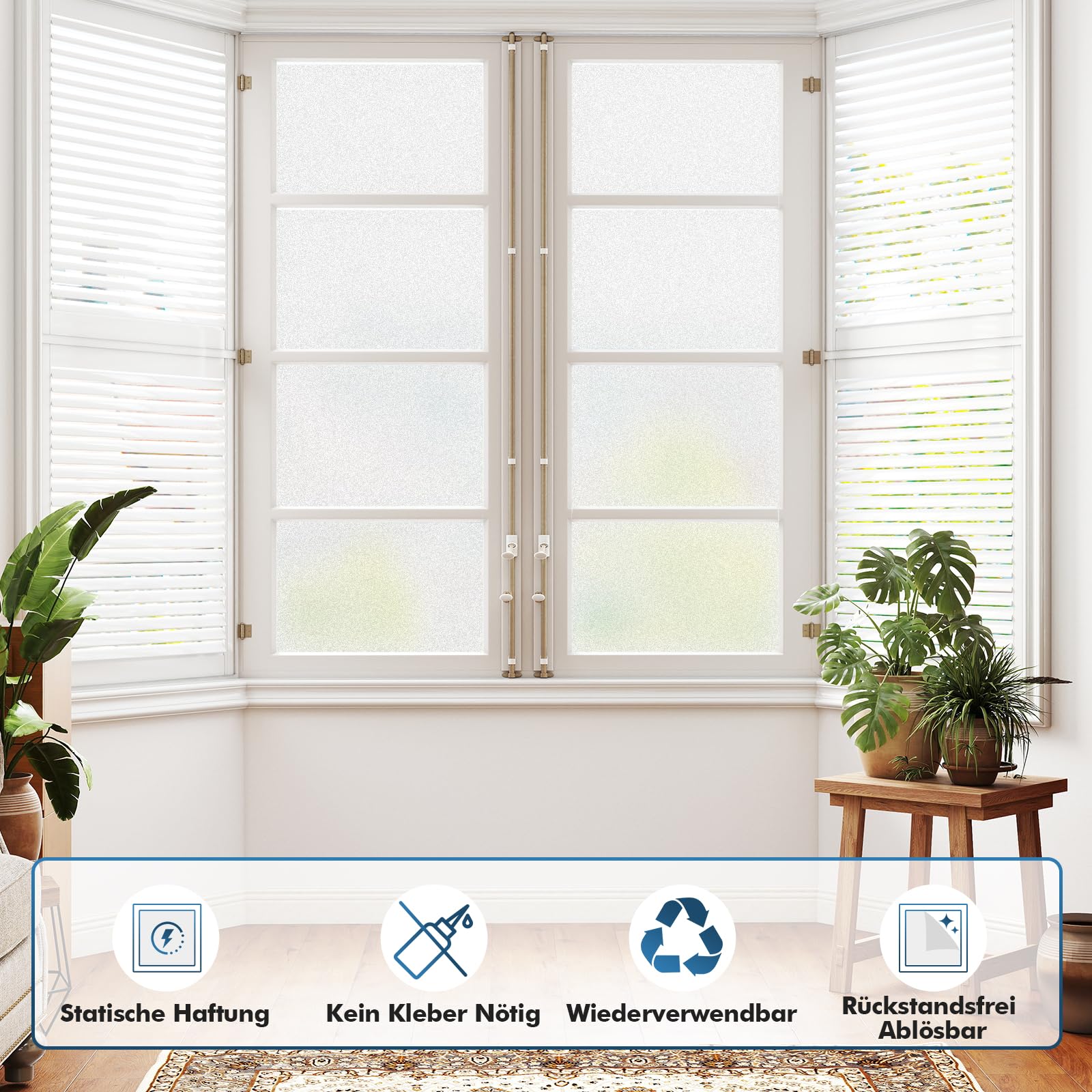 shinfly Fensterfolie Blickdicht 90 x 400 cm, Milchglasfolie Selbsthaftend Statisch Haftend, Sichtschutzfolie Fenster Innen ohne Kleber, Anti-UV Folie für Bad Büro Wohnzimmer(Matt)