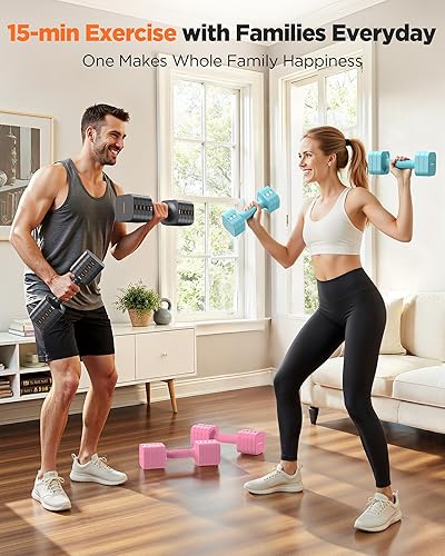 Miniatura 9 de FEIERDUN Juego de 2 mancuernas ajustables 5 en 1, pesas de mano de 20 libras10 libras para mujer, juego de mancuernas de doble estabilidad de ajuste