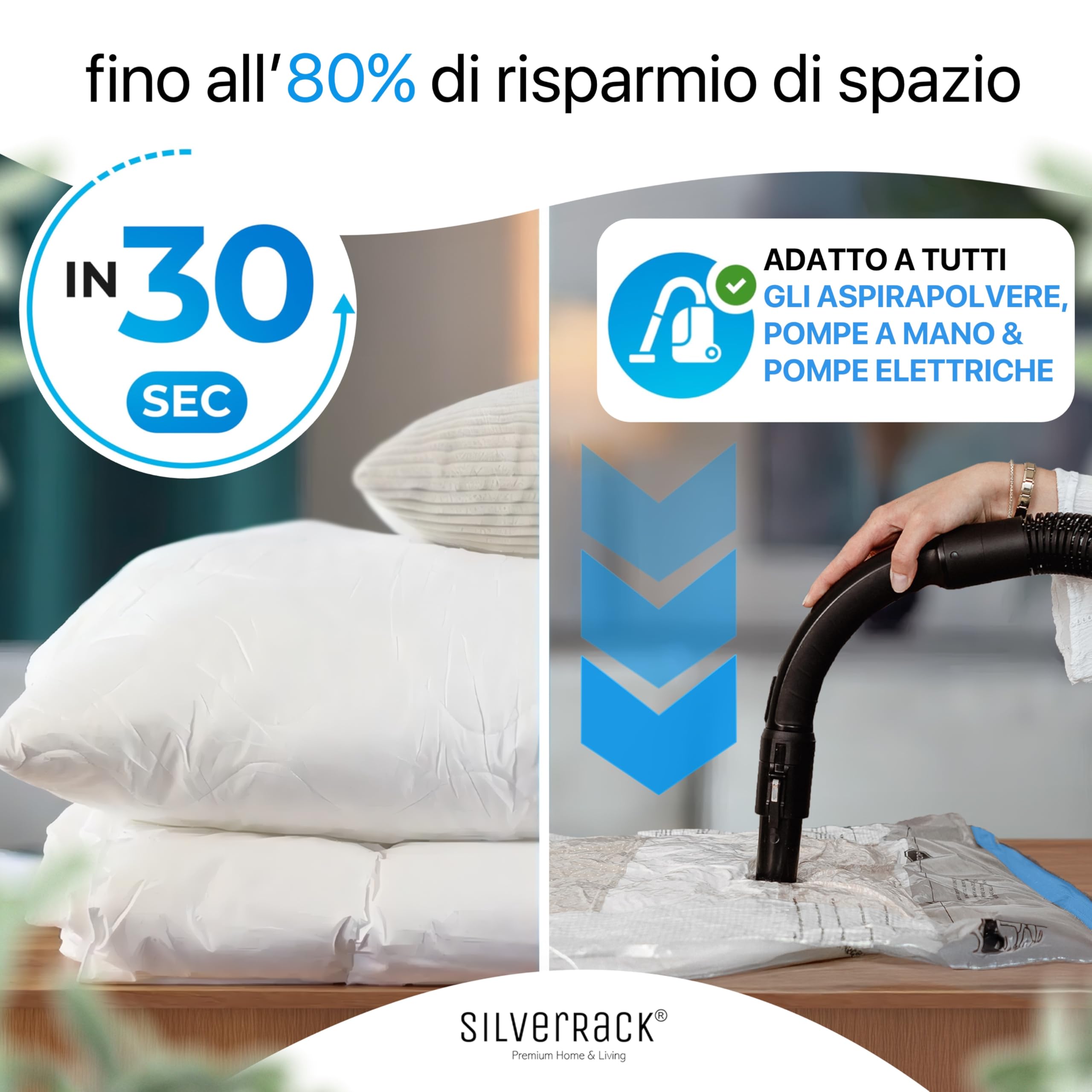 SilverRack Set di Sacchetti Sottovuoto [6 Pezzi] in 2 Misure (3x 60x80 cm / 3x 80x100 cm) - Per Abbigliamento e Piumini