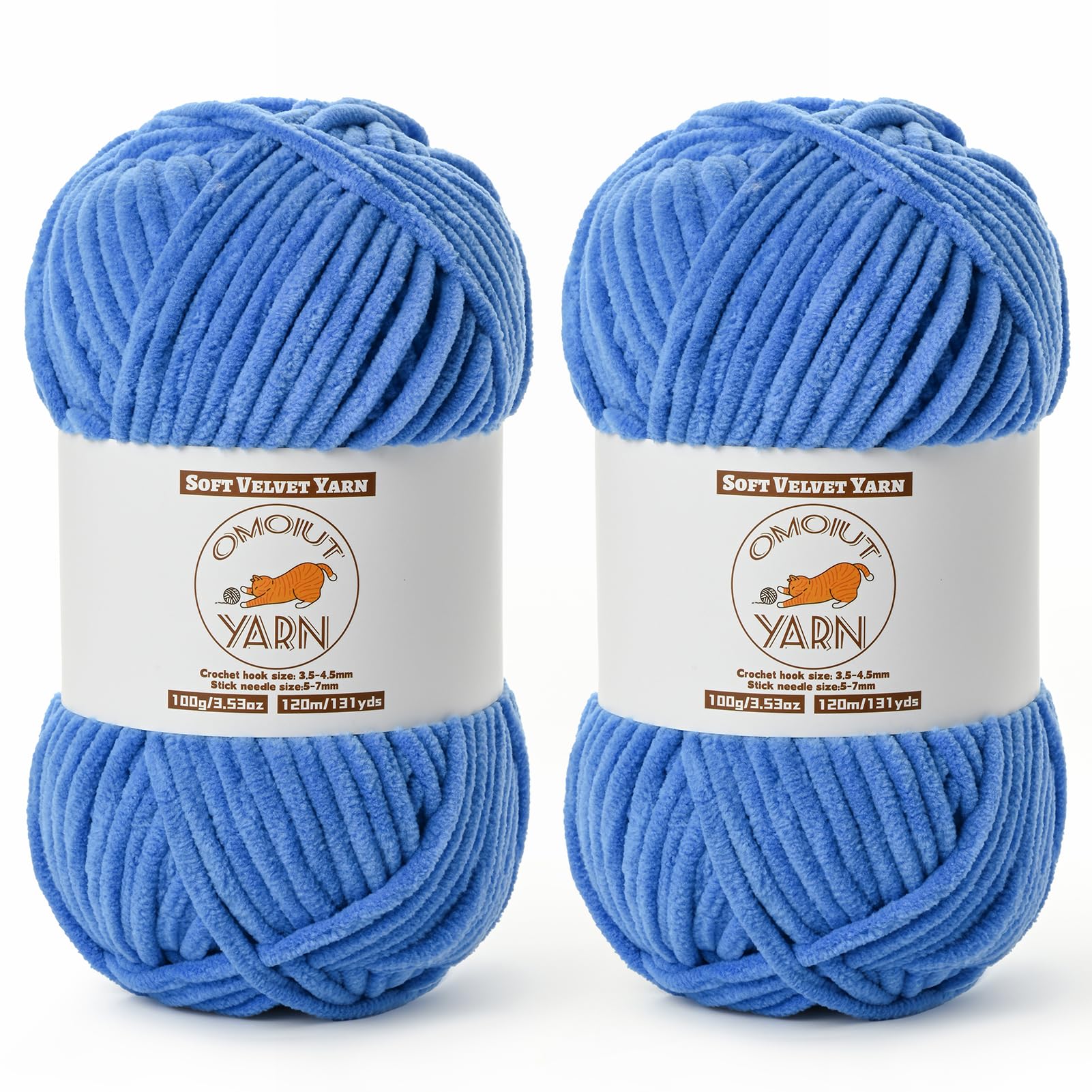 2 Pack Azure Fluffy Velvet Yarn for Crocheting, Chunky Chenille Baby Blanket Yarn for Crochet, Soft Fuzzy Puzzle Yarn for Knitting, (100g/3.53oz Each) Bulky Thick Amigurumi Crochet Yarns