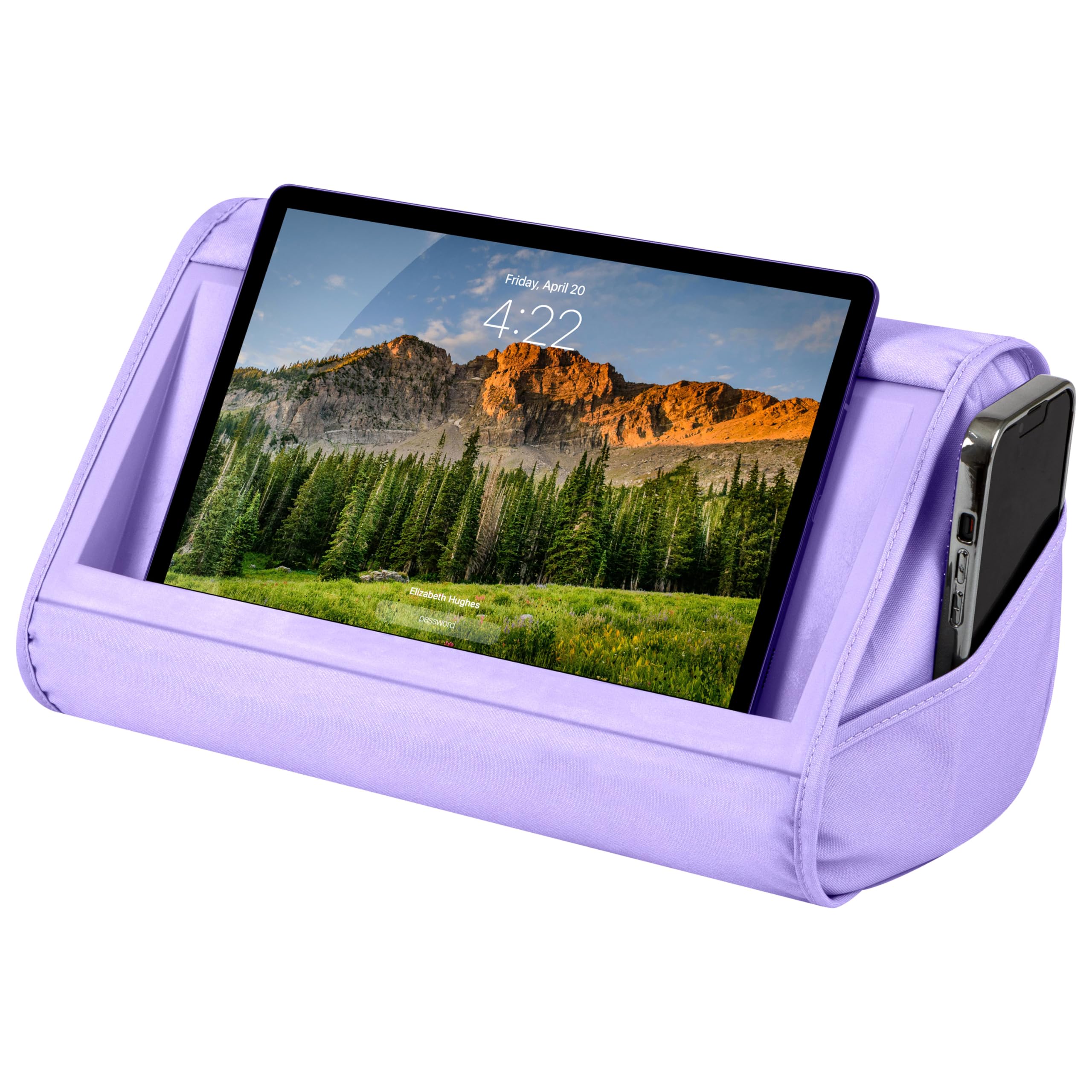 LAPGEAR Tablet Pillow Stand - 11 Slot for iPads Galaxy Tabs Kindles E-Readers Phones Cushioned Holder with Storage
