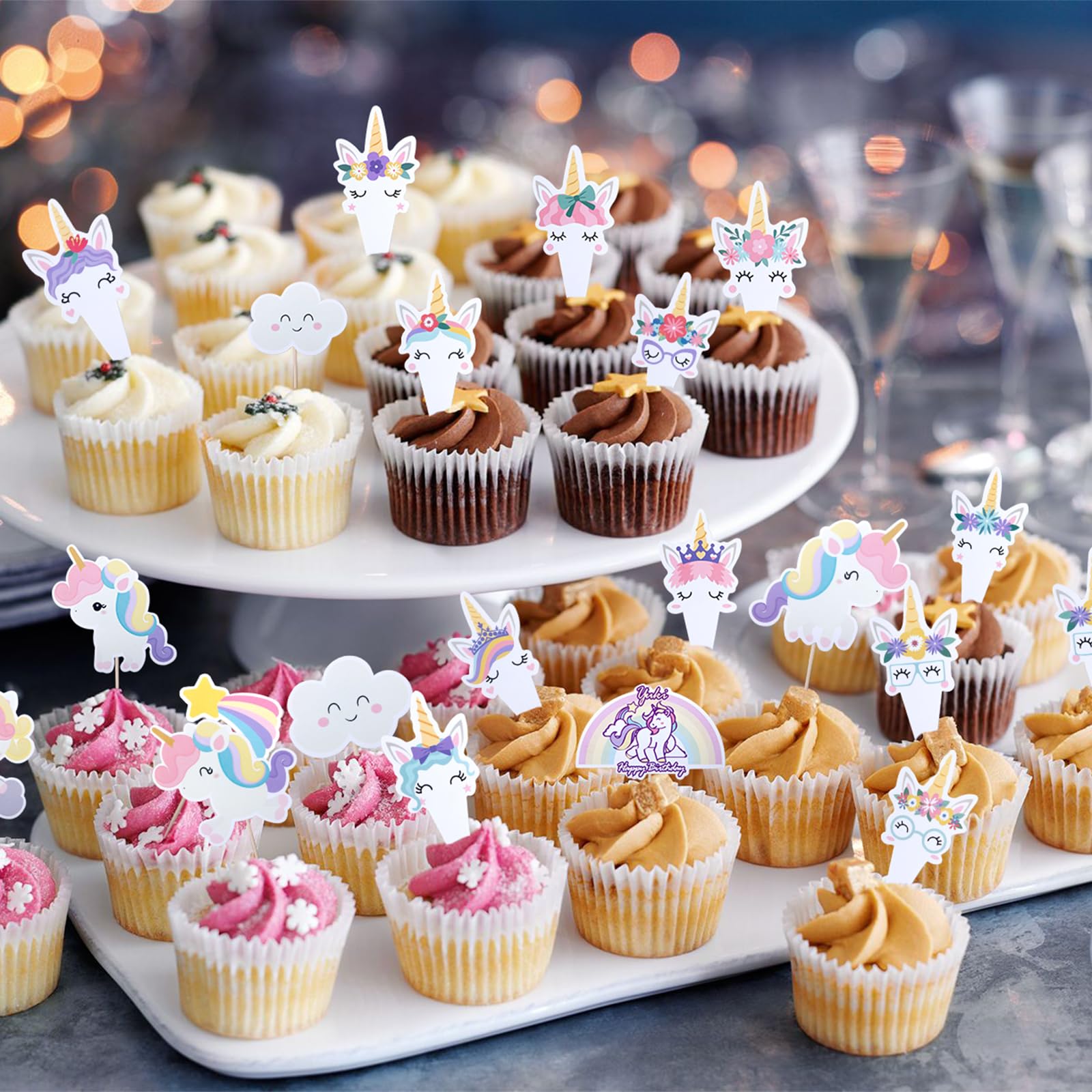 Set di 2 decorazioni per torte a forma di unicorno, con mini decorazione per torta, decorazione per torte di compleanno per bambini (unicorno n. 3