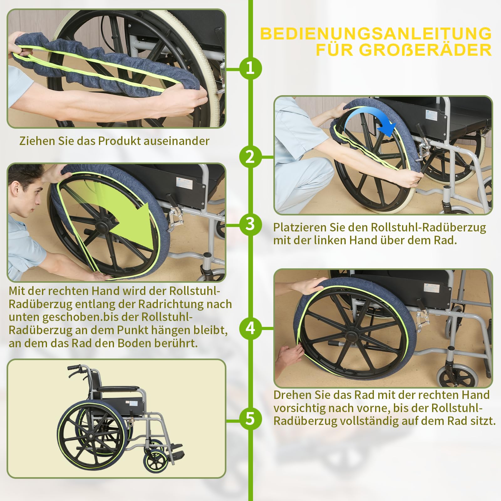 WheelCover per sedie a rotelle, accessori per sedie a rotelle, per proteggere pavimenti e tappeti, 1 paio (blu, 24 pollici)