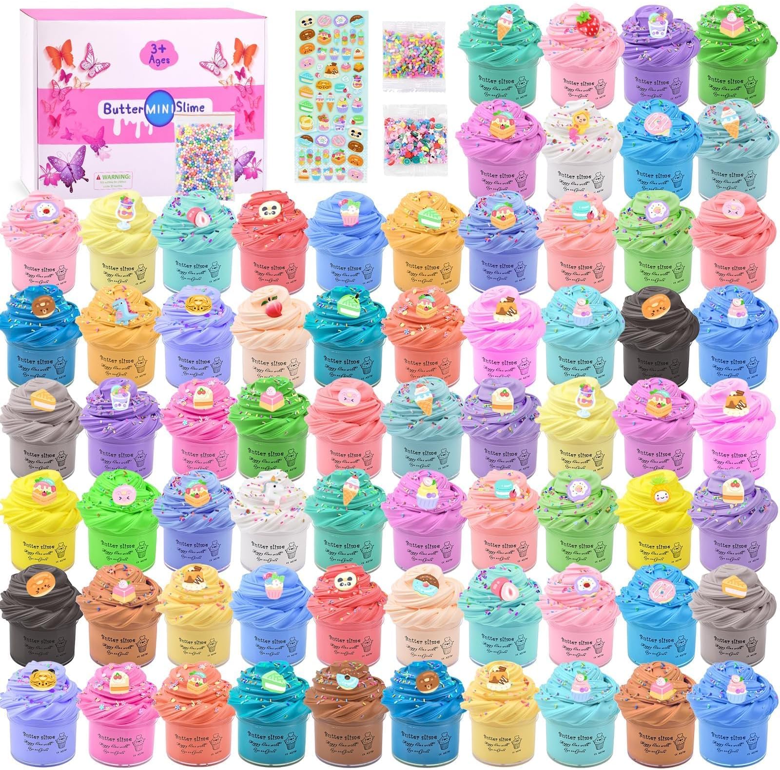 Butter Slime Kit 68 Pack, Mini Slime Party Favors for Girls Boys, Scented Bulk Slime Supplies & Kids, Stress Relief Toy, Soft & Non-Sticky, Birthday Stocking Fillers Goodie Bags Stuffers