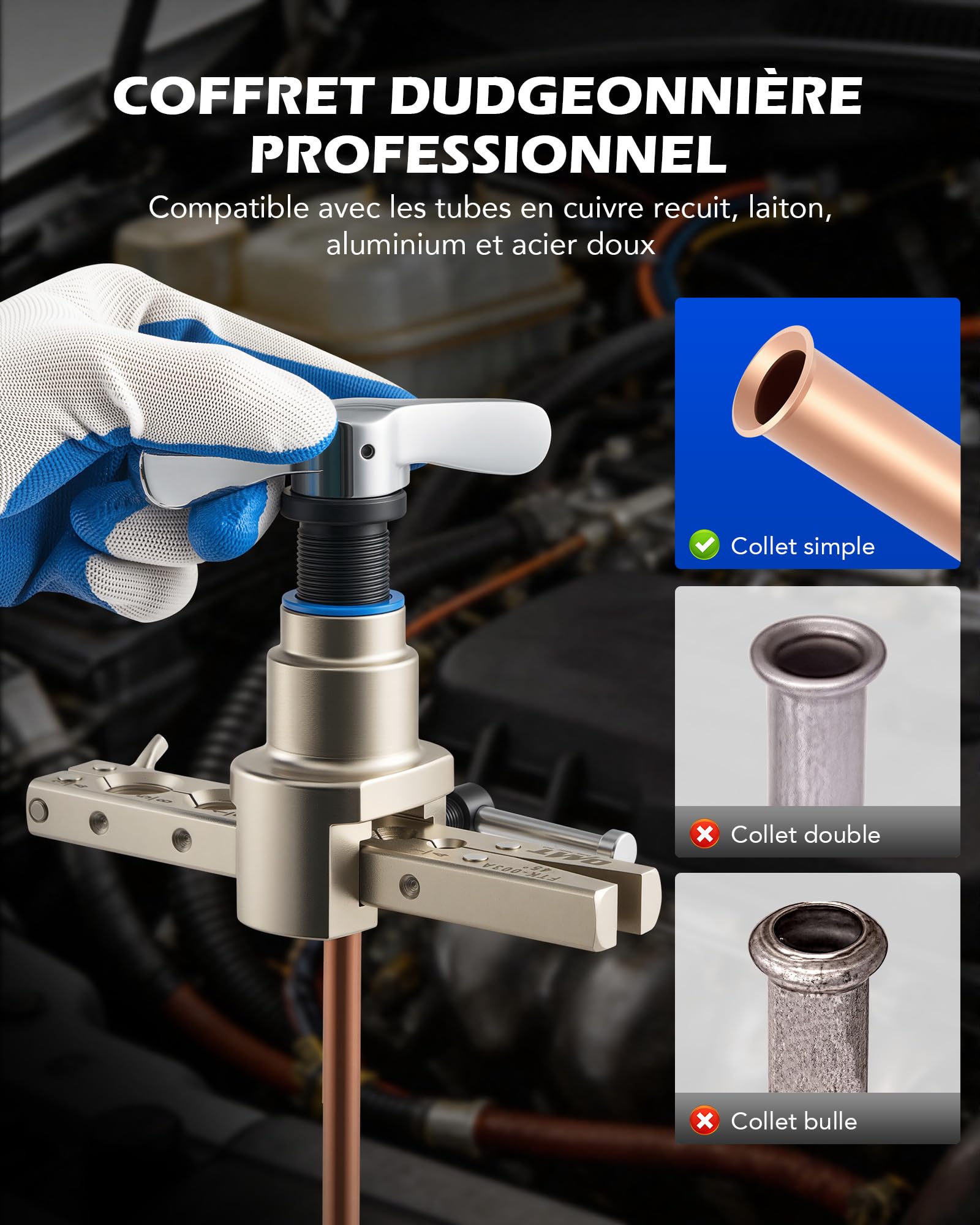 Orion Motor Tech Coffret Dudgeonnière HVAC, Limiteur de Hauteur Magnétique 1/4"-3/4" & 6-19 mm pour Collets Simples Excentriques à 45°, Kit d'Évasement avec Coupe-Tube et Ébavureur
