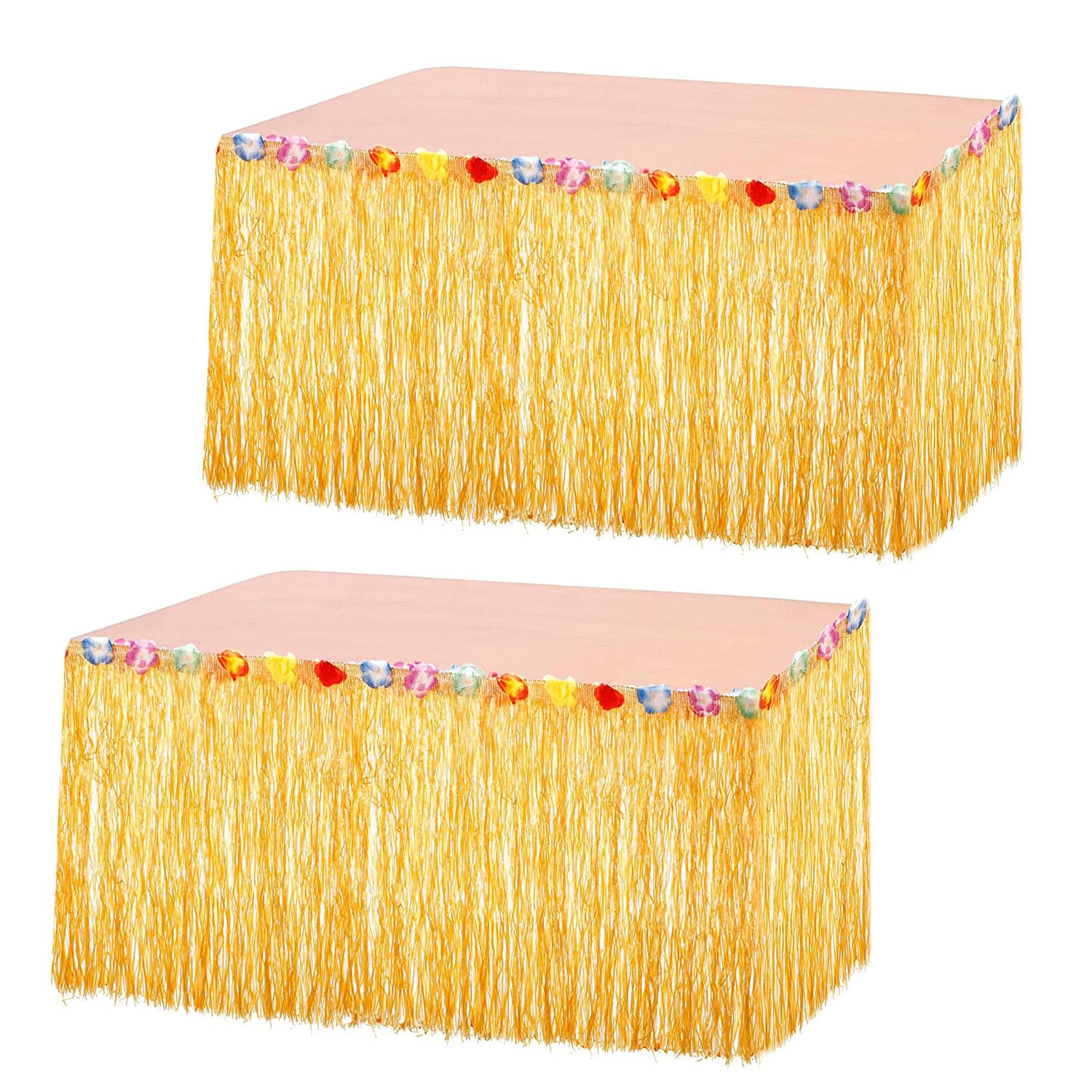 2 Stück Hawaii Tischröcke, Hawaii Party Dekoration mit Mehrfarbe Blumen, 275 x 60cm, Gold