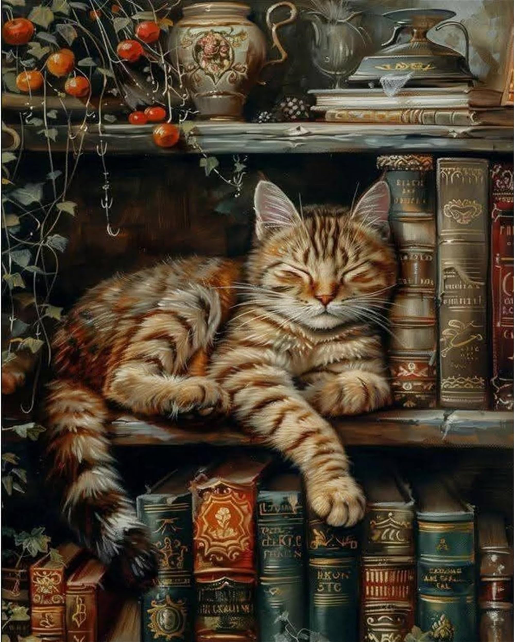 Nianxi Cat Adult Paint By Number Kits,Bookcase Painting Kits On Canvas,Large Color By Numbers Watercolor Gifts For Friends Home Wall Decor