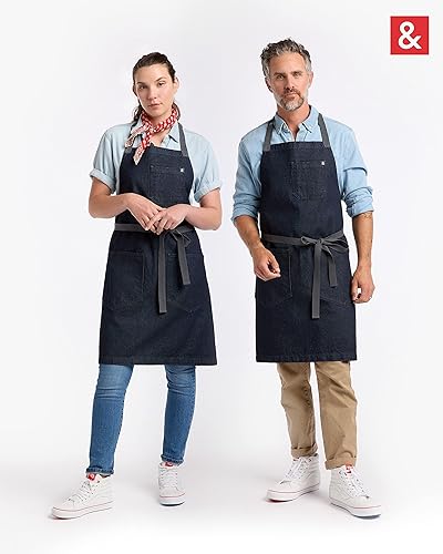Miniatura 6 de hedley & bennett Essential Apron - Delantal de cocina de mezclilla resistente con bolsillos y lazo para toalla, trabajo de chef profesional para