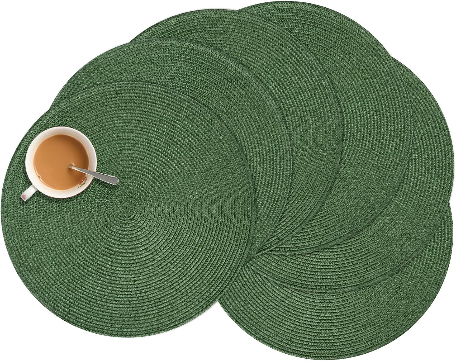 Zupro Round Olive Green Placemats Set of 6 Braided 15" Indoor/Outdoor Use | Heat Resistant Non-Slip Washable,for Kitchen Dining Tables,Holidays Dinner Parties,Thanksgiving,Christmas and Everyday Use