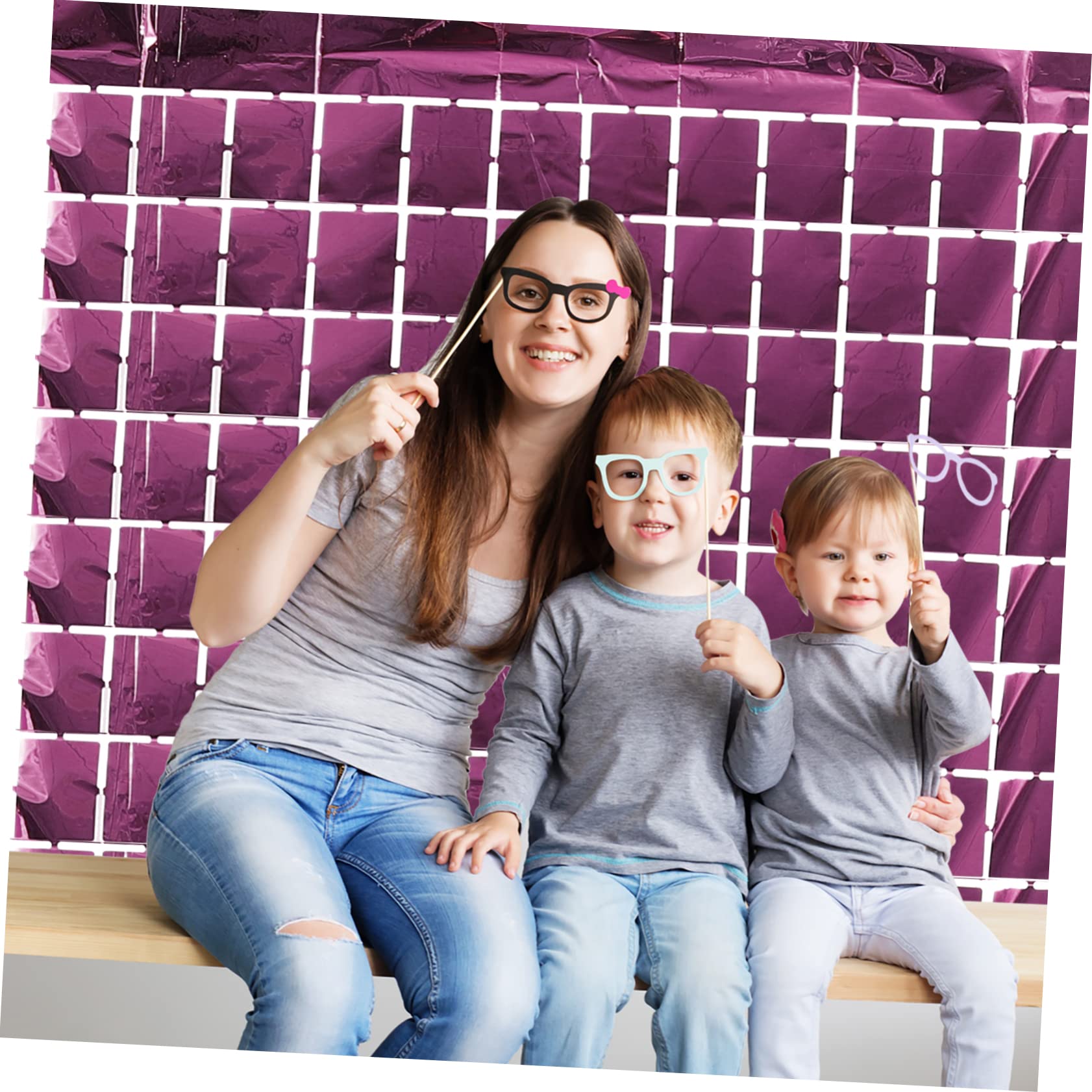 OSOLADY 2pcs Foil Fringe Curtains Sparkling Tinsel Backdrop for Weddings Birthdays and Parties Lightweight Hanging Decorations for Doorways and Walls Cube Pattern Design