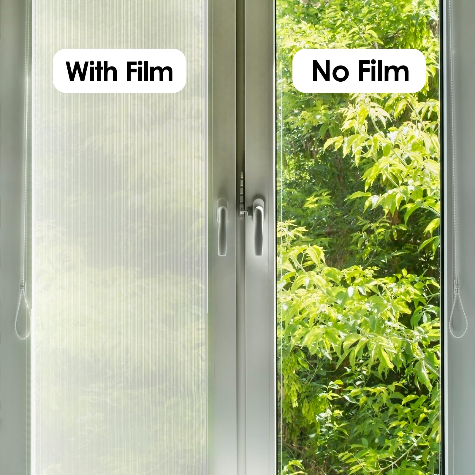Maimegatt Window Privacy Film Frosted Glass Static Clings Reeded Window Film, Striped Decorative Non-Adhesive & UV Protection Window Decals for Bathroom Living Room 17.7x78.7 inches