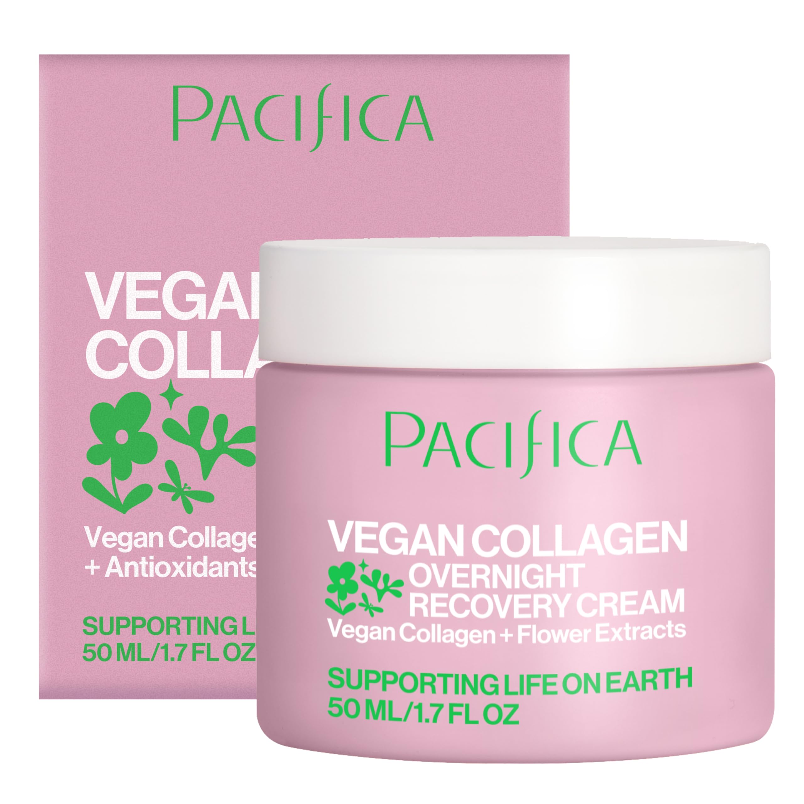 Pacifica Crema de recuperación de colágeno vegano durante la noche para crema unisex de 1.7 onzas