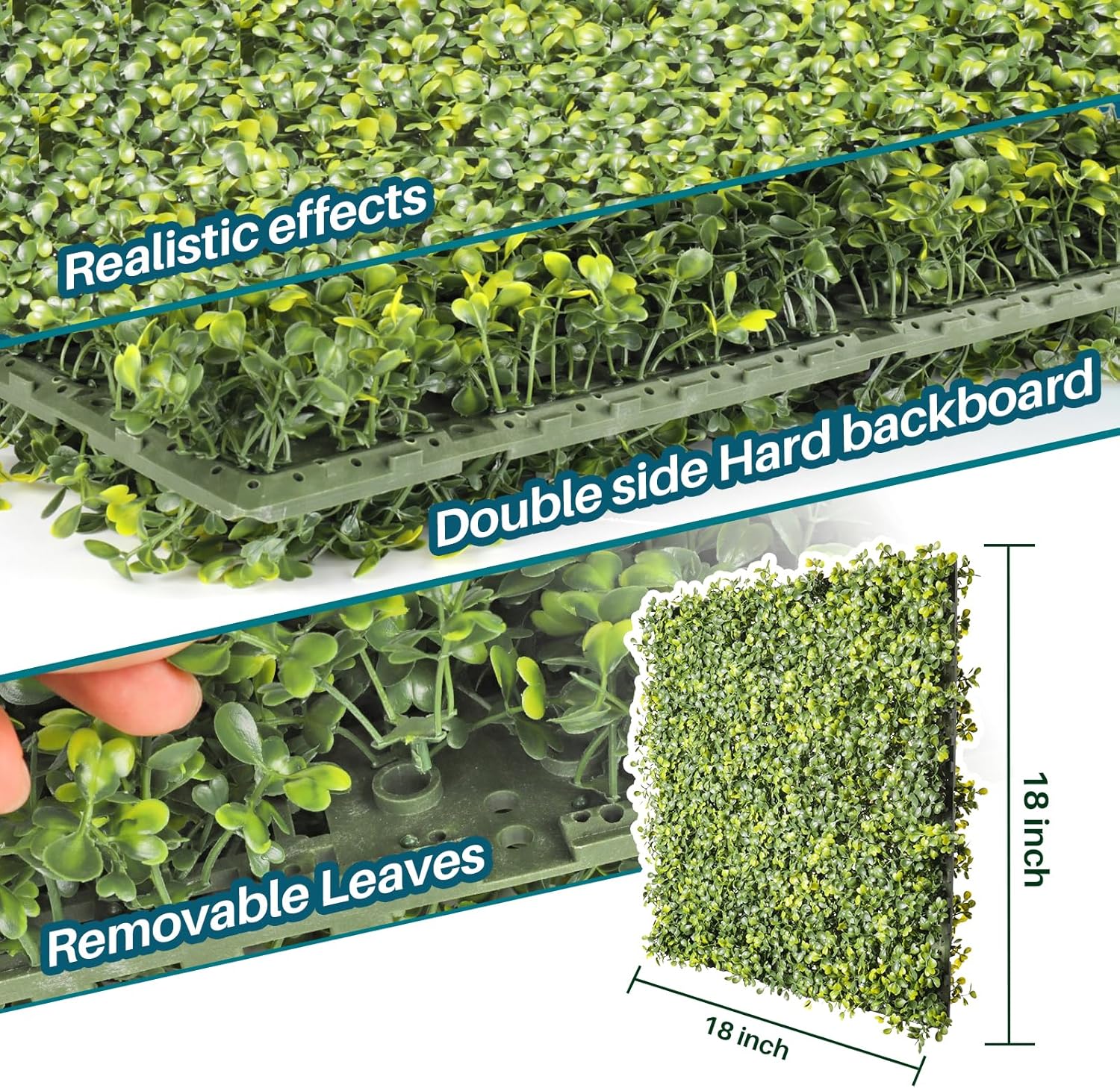 Coarbor 2 Packs 18"x18" Artificial Boxwood Grass Wall Double-Sided Grass Wall Panels Topiary Hedge Plant Wall Privacy Screen Fence Backdrop Wall Decor Hard Base for Balcony Patio Outdoor Indoor