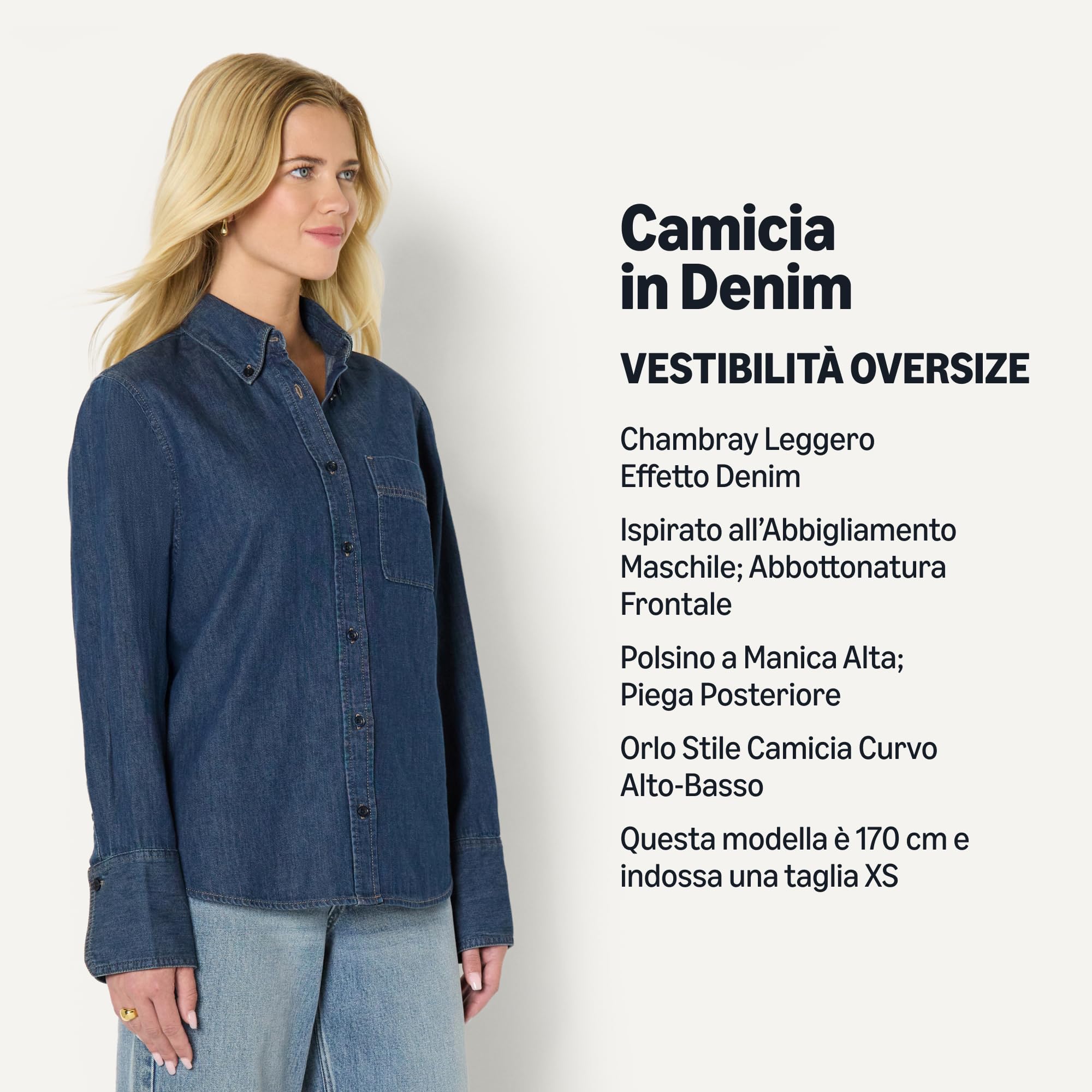 Amazon Essentials Camicia Button Down in Denim, Vestibilità Oversize Donna