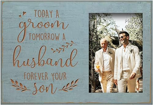 Yudarte Today A Groom, Tomorrow A Husband, Forever Your Son - Marco de fotos tallado de madera verde azulado grabada de 4 x 6 pulgadas, regalo de