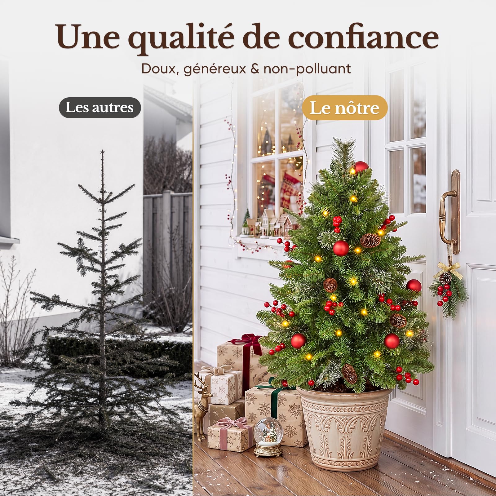 HOKEEPER Lot de 2 sapins de Noël artificiels de 90 cm avec éclairage LED | Sapin de Noël artificiel avec pommes de pin