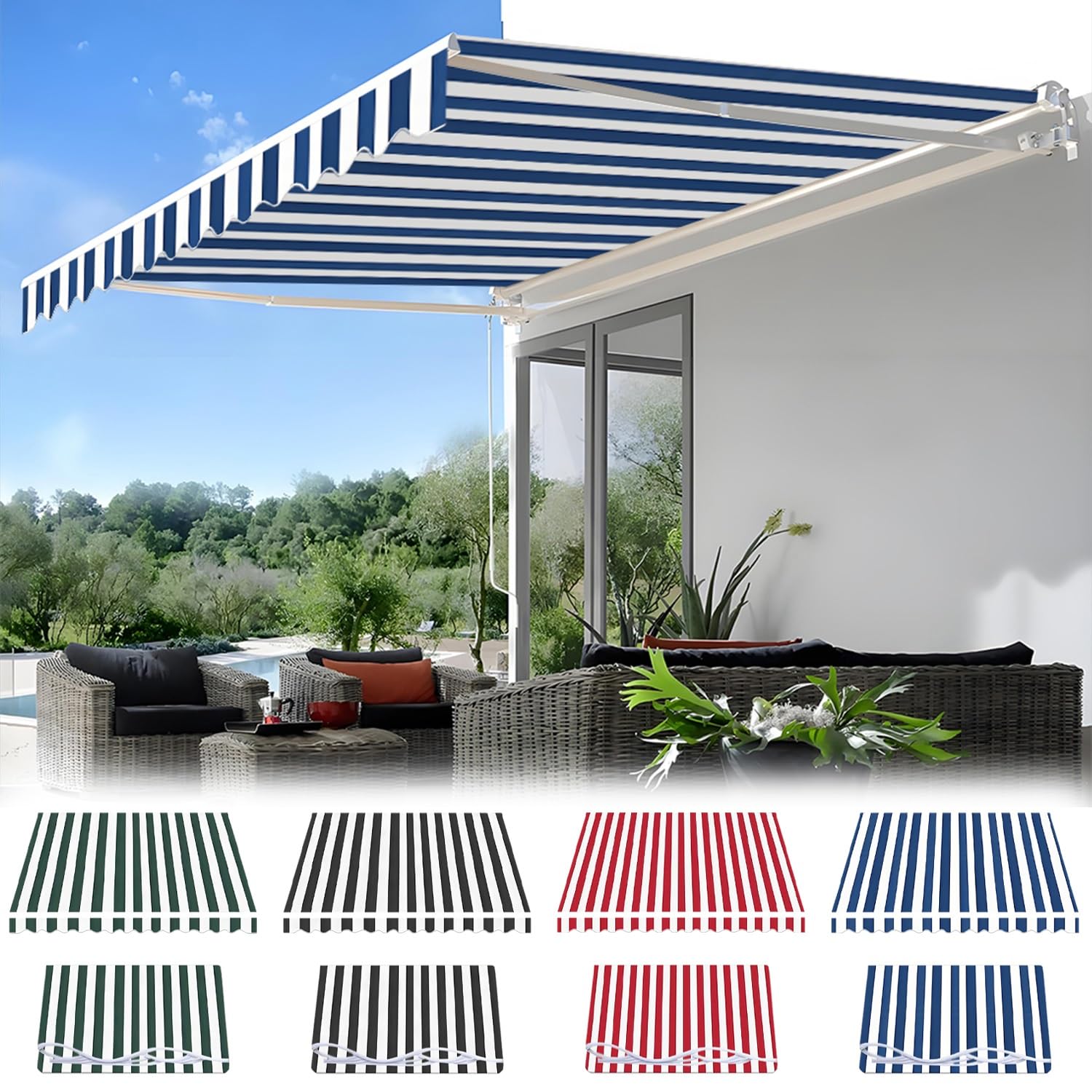 Wysuwana tkanina markizy do kampera, ciemnoniebieska, 3 x 2,0 m, płótno przeciwsłoneczne do ogrodu, na patio, balkon, ochrona przed promieniowaniem UV, łatwa instalacja