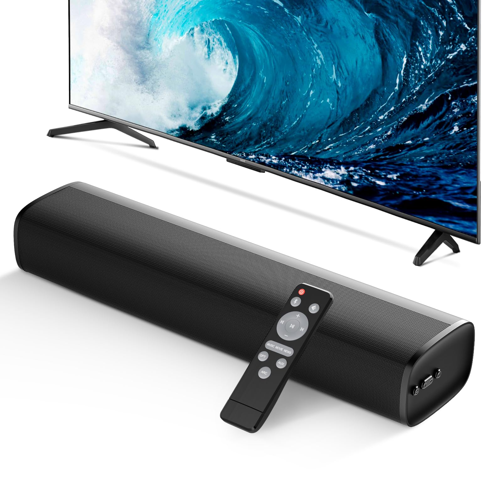 MZEIBO 50W Mini TV Sound Bar, Bluetooth Sound Bar with ARC/Optical/AUX, Compact Surround Sound System, ARC/Optical/AUX Connections, for TV/PC/Projectors