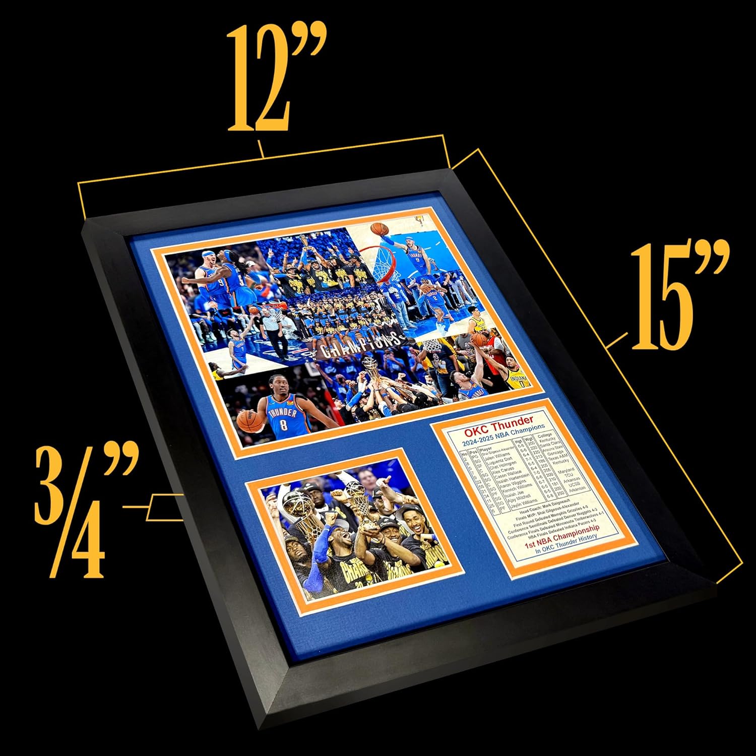 Oklahoma City Thunder (OKC) 2024-2025 NBA Finals Champions | Collectible Basketball Memorabilia | Framed Picture & Photo Collage Gift, Man Cave Wall Art, Home Decor (Mosaic, 12"x15")