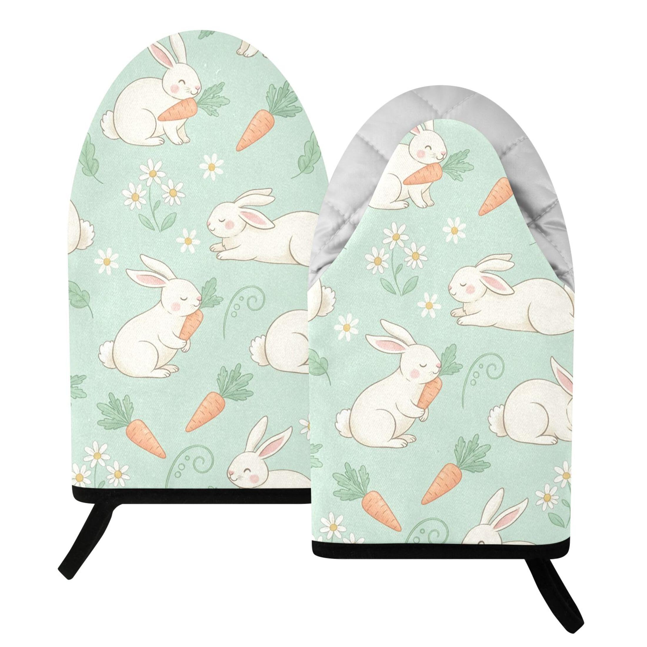Kutsu Bunny Carrot Oven Mitts for Kitchen, Heat Resistant Cotton Oven Gloves for BBQ Baking Cooking, Breathable Kitchen Essentials, 2 pcs