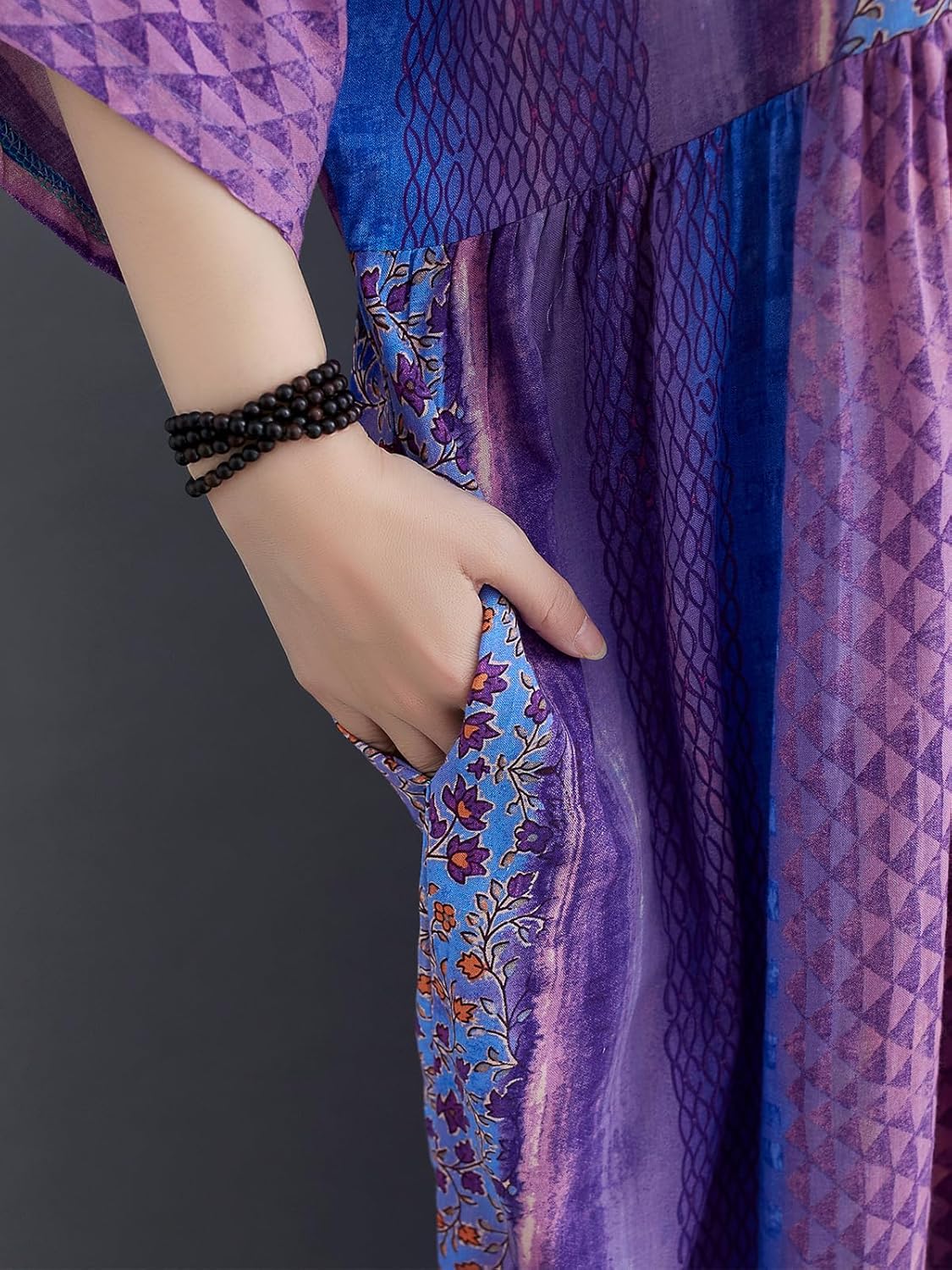 Women Summer Dress with Pockets Plus Size Boho Floral Print Round Neck Loose Casual Flowy Dress - Image 8