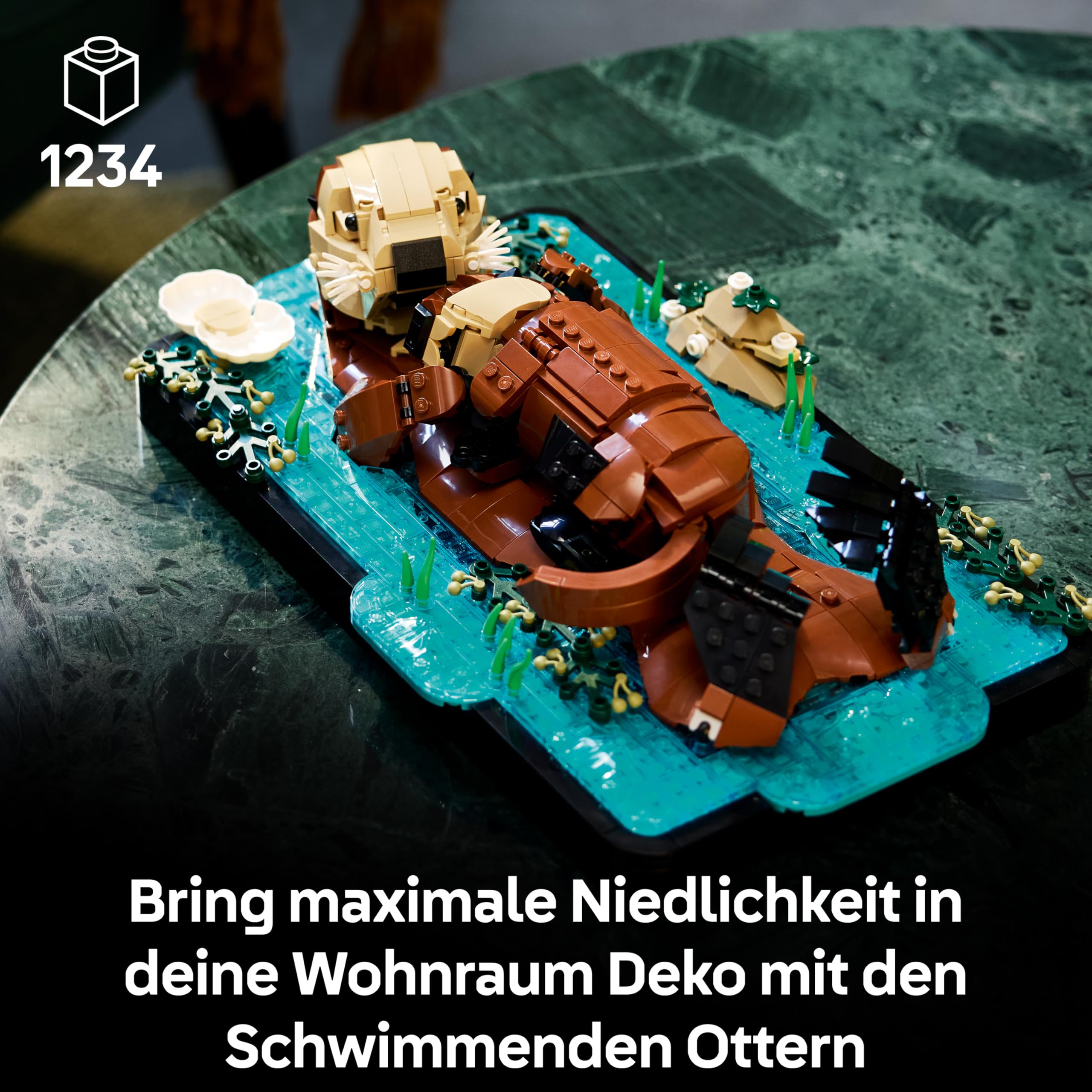 LEGO Ideas Schwimmende Otter - Modellbau für Erwachsene - 3D Puzzle mit Seeotter Figuren (Mutter & Jungtier) - DIY Deko für Regal oder Wohnraum - Geschenkidee für Kunst- & Bastelfans - 21366
