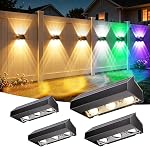 Quntis 6-Pack RGBCW Solar Fence Lights, UP & Down 6-LEDs Brighter Lighting, 13 Color Modes, IP65 Waterproof Solar Deck Lights, Auto On/Off Solar Lights Outdoor for Garden Porch Yard Step Stair Wall