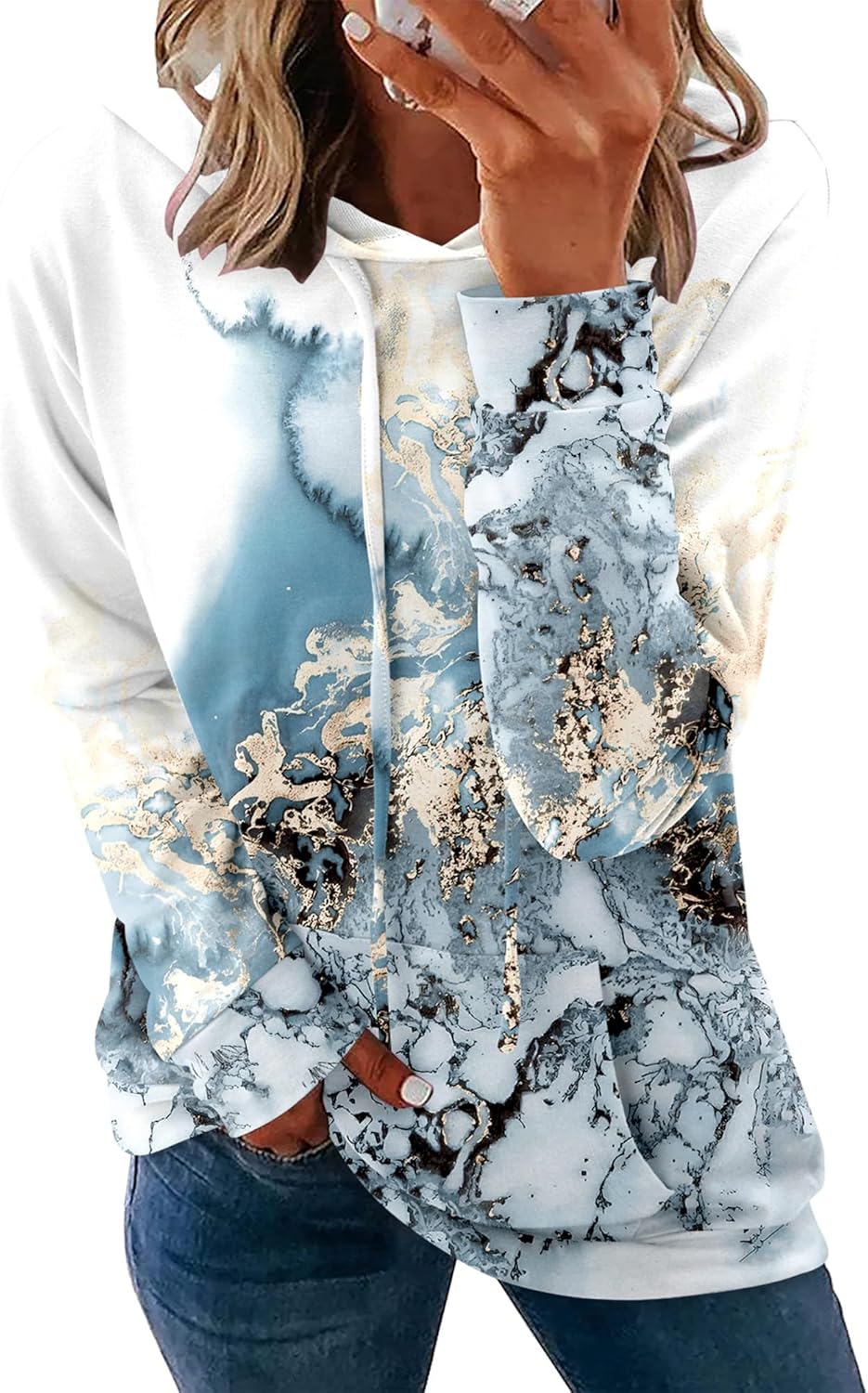 Angerella Hoodies for Women Camo Leopard Print Tops Pullover Hooded Sweatshirt Drawstring with Pocket - Image 2