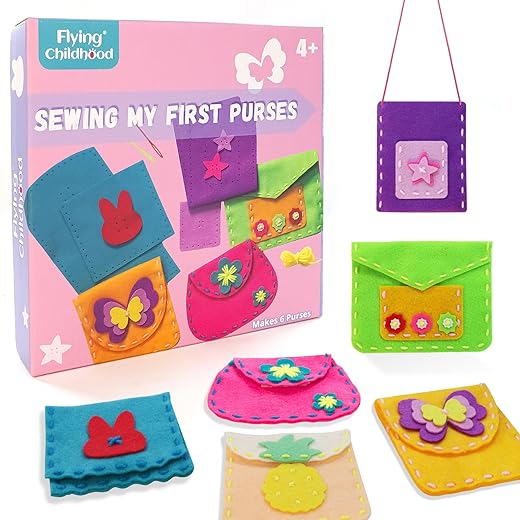 Flying Childhood Felt Craft Kits for Girls Christmas Gift Sewing Own Purses Arts and Crafts for Kids Ages 5 6 7 8 DIY Projects for Beginners Toddlers Gifts