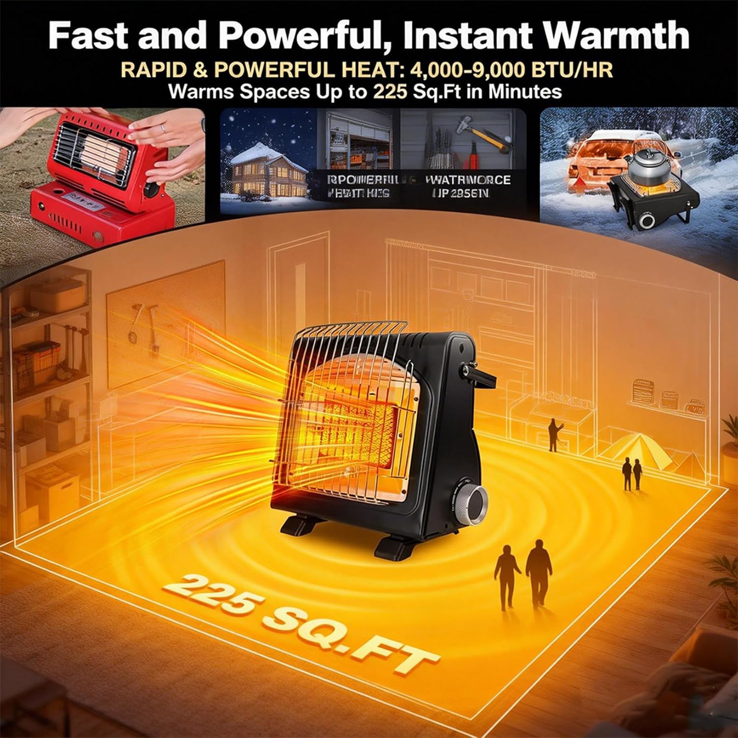 Upgraded 2 In 1 Portable Indoor Butane Heater & Stove with Self Ignition, Safe & Cordless Non Electric Heaters, Butane Emergency Heater for Power Outage, For Camping, Tents, Outdoor (New Black)
