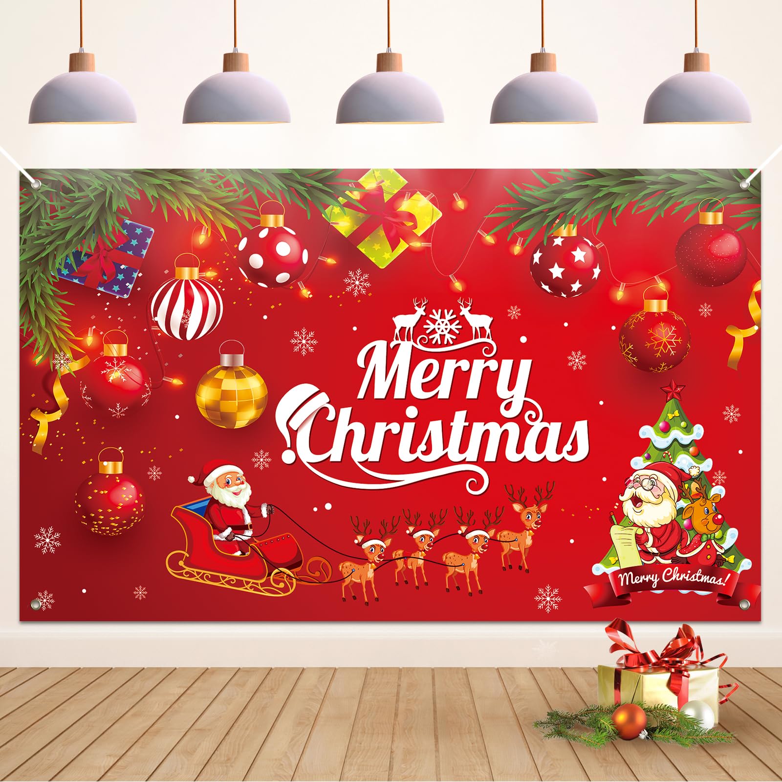 Koliphy Christmas Banner, Merry Christmas Decorations for Indoor & Outdoor, Santa Claus Backdrop Banner, Xmas Party Decorations, 70.8 x 43.3Inch