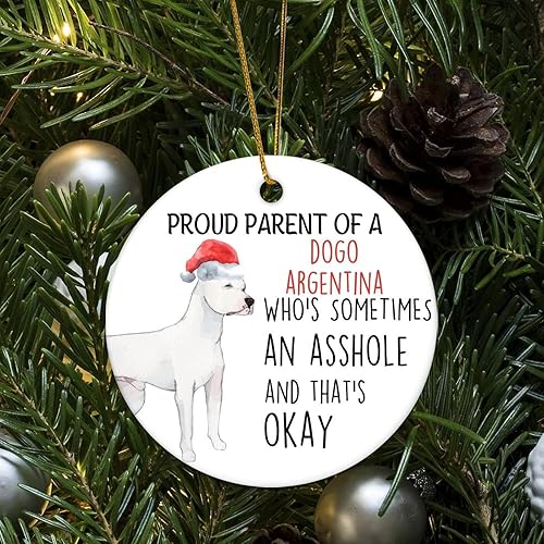 Miniatura 4 de Adorno redondo de Navidad Proud Parent of A Dogo Argentina Who's Sometimes an Asshole, adorno de cerámica para amantes de los perros, 3.2 pulgadas,