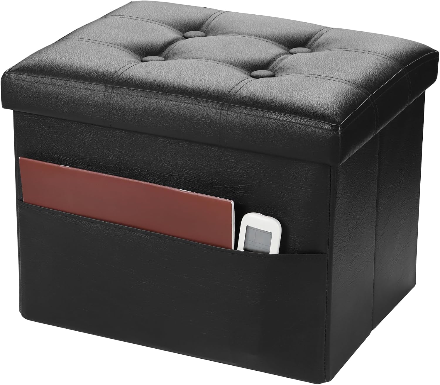Ottoman with Storage,17 Inch Leather Folding Foot Rest Stool,Beige