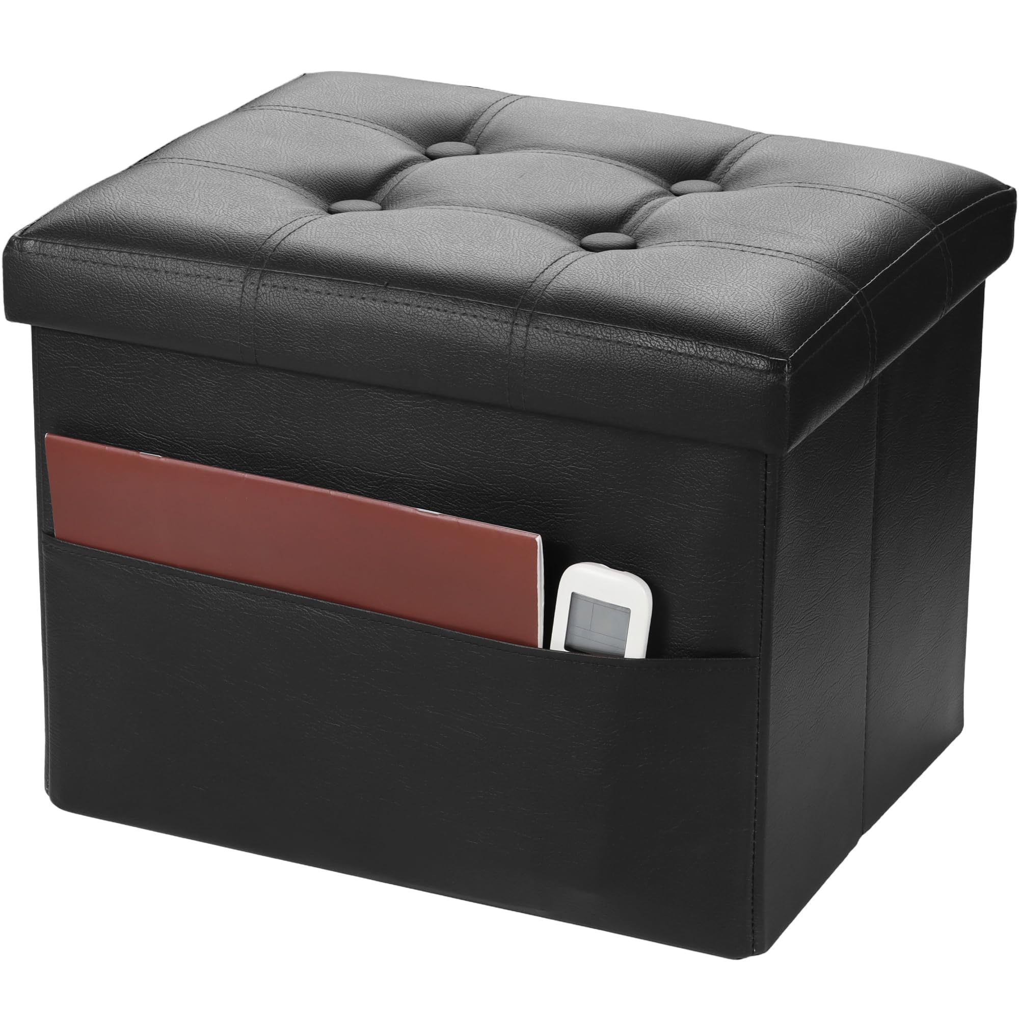 Ottoman with Storage,17 Inch Leather Folding Foot Rest Stool,Black
